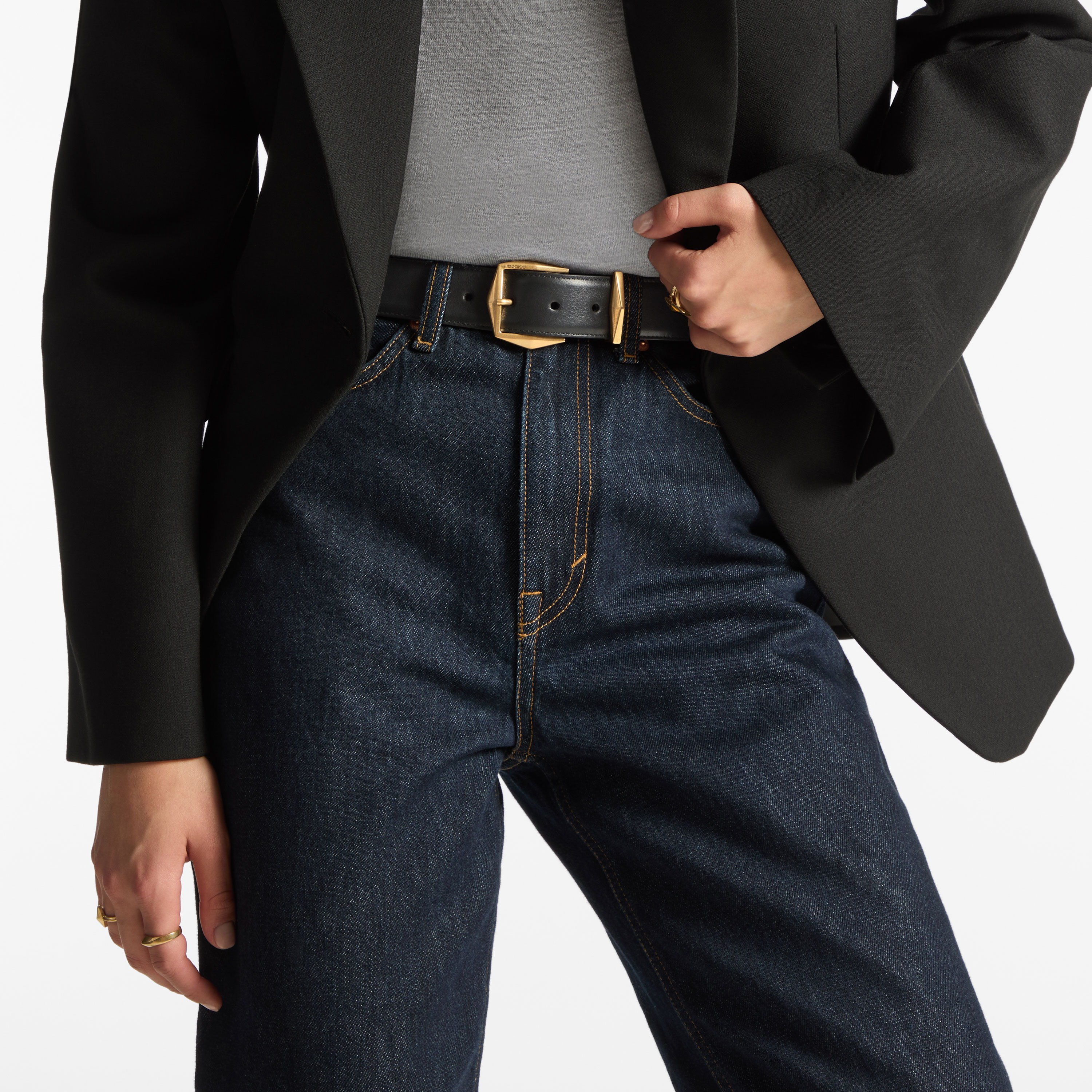70%オフセールJIMMY CHOO KALINA LEATHER BELT DIAMOND CLASP BELT | Black Leather Clasp Belt | Autumn