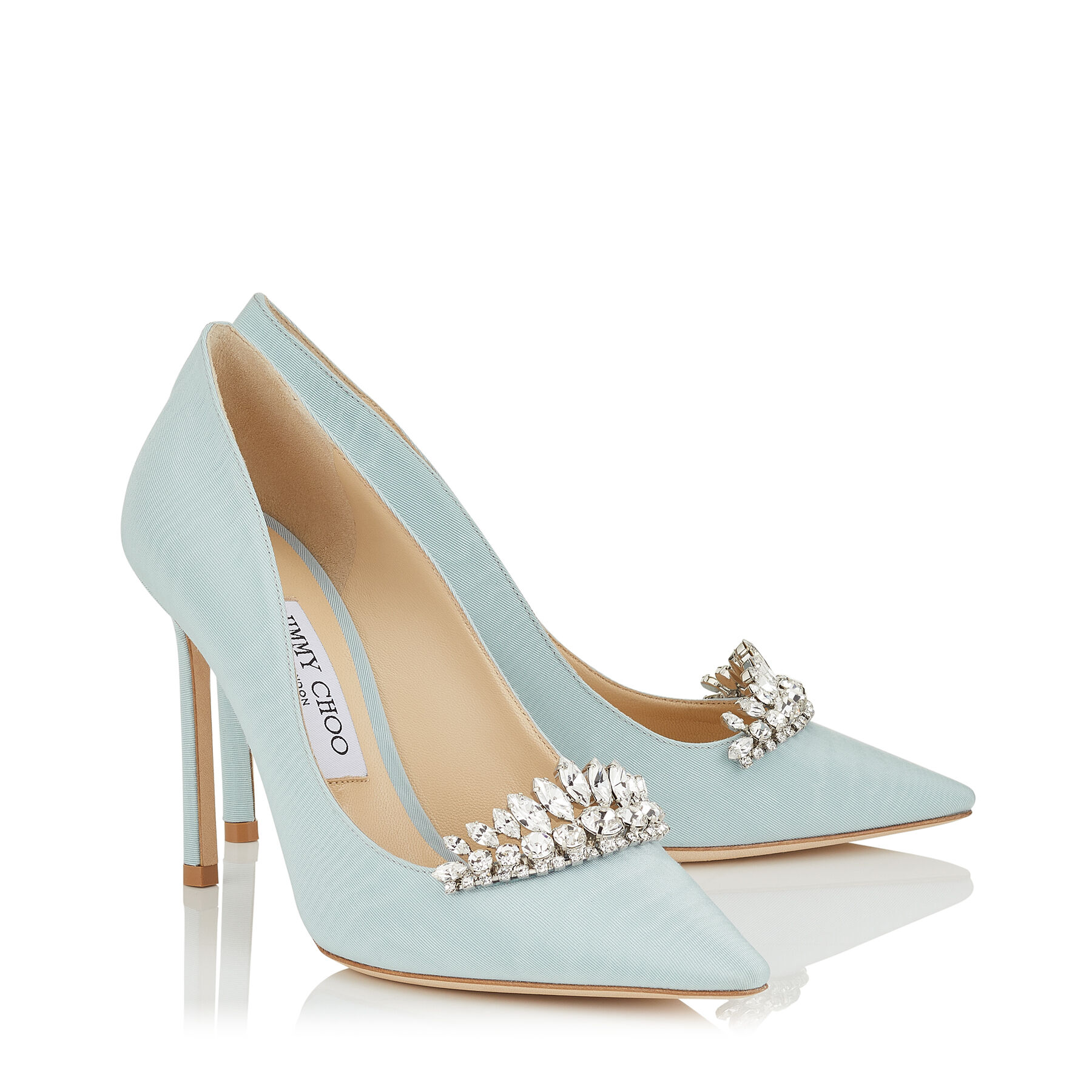 Blue Moire Fabric Pointy Toe Pumps