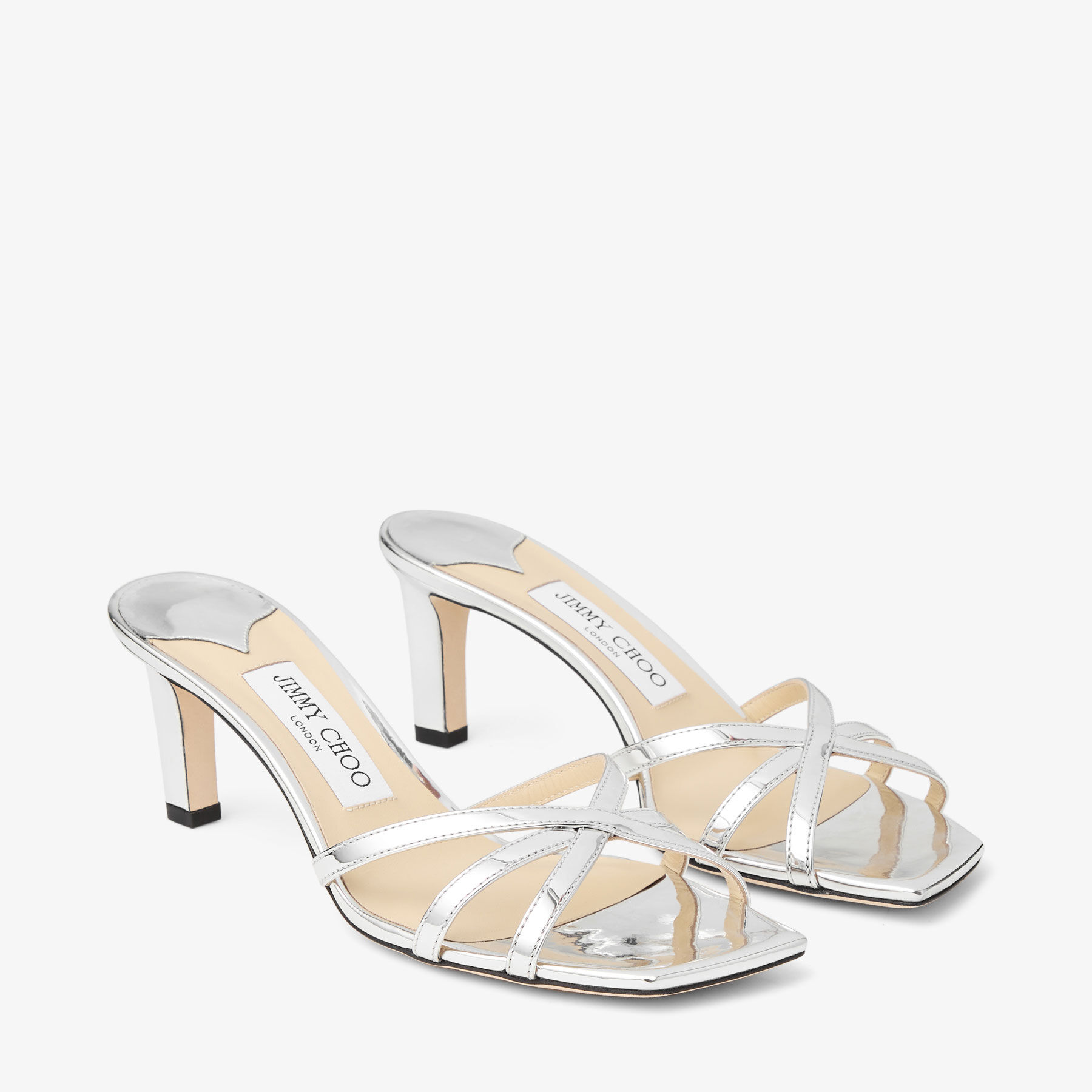 Kelsi 65 |Silver Mirror Fabric Sandals | JIMMY CHOO