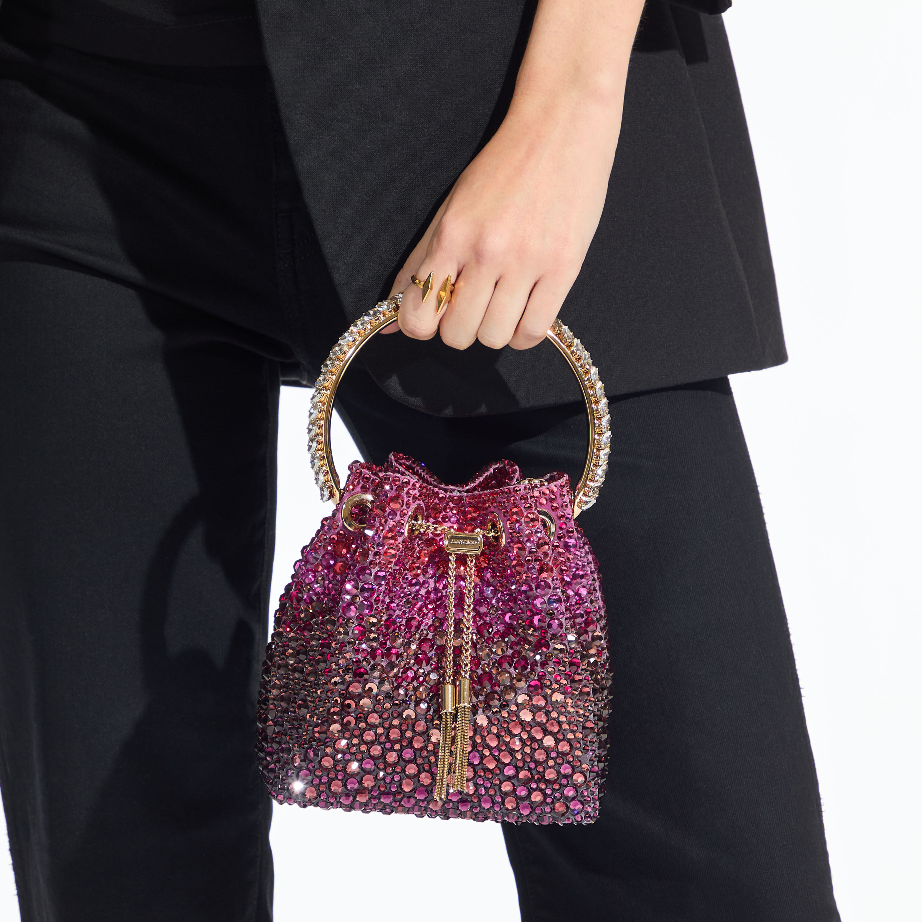 Bon Bon | Winter Bloom and Violet Orchid Satin Bag with Crystals