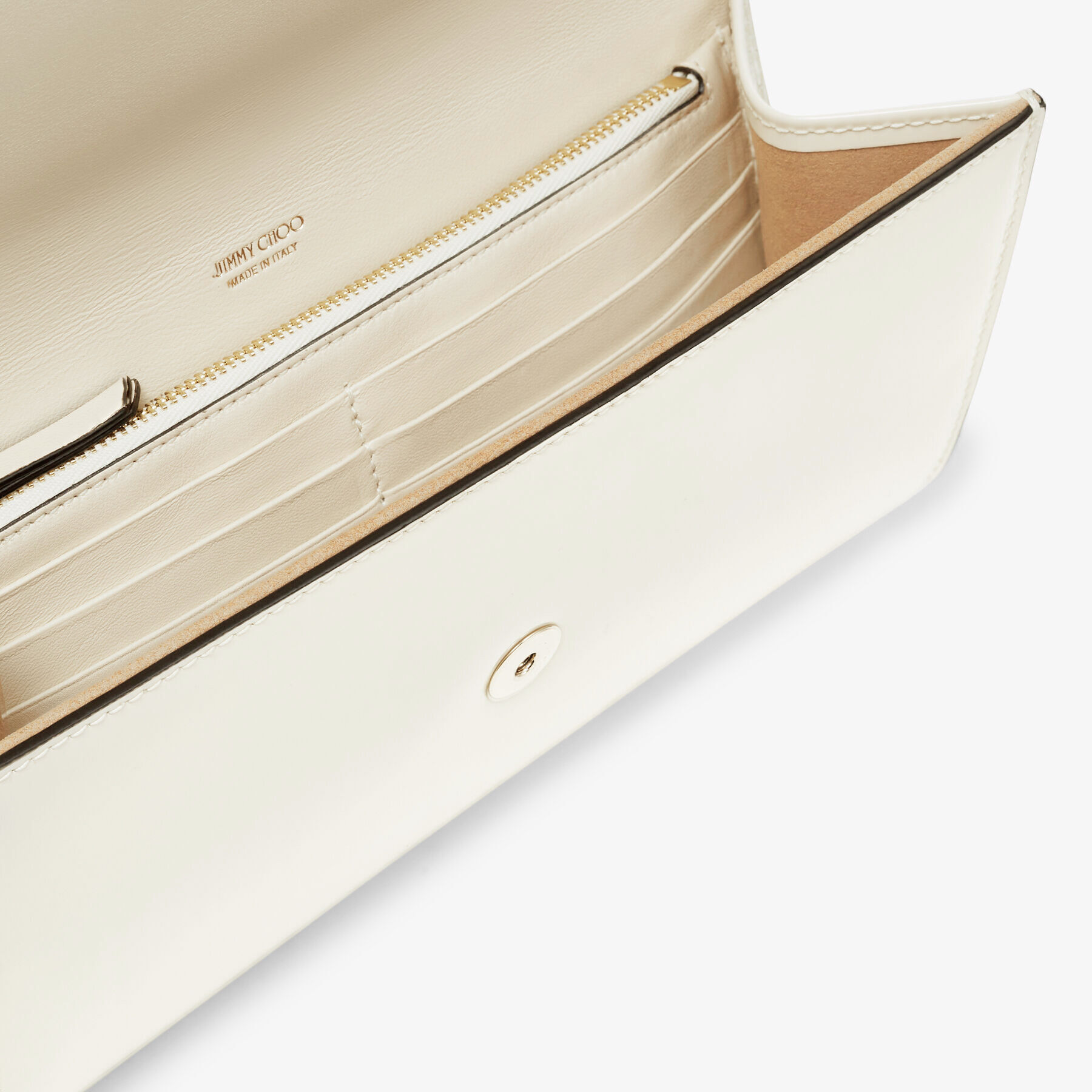 EMMIE Latte Patent Leather Clutch Bag Spring 2023 collection