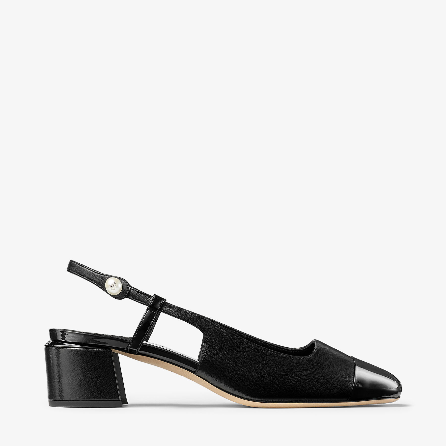 Elisa Sling Back 45 | Black Patent and Nappa Leather Pumps