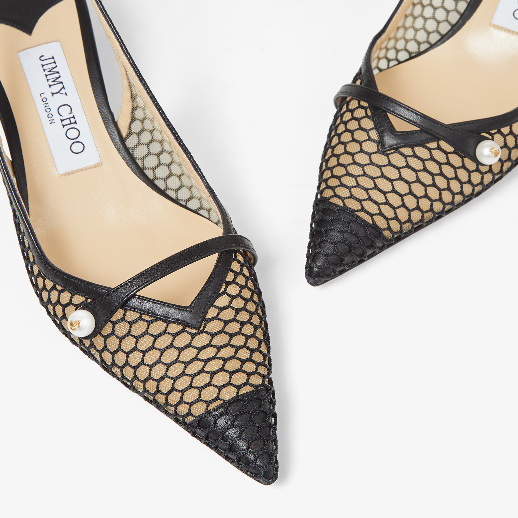 Slingback-Pumps aus schwarzem Netzgewebe und Nappaleder | AMITA 45 
