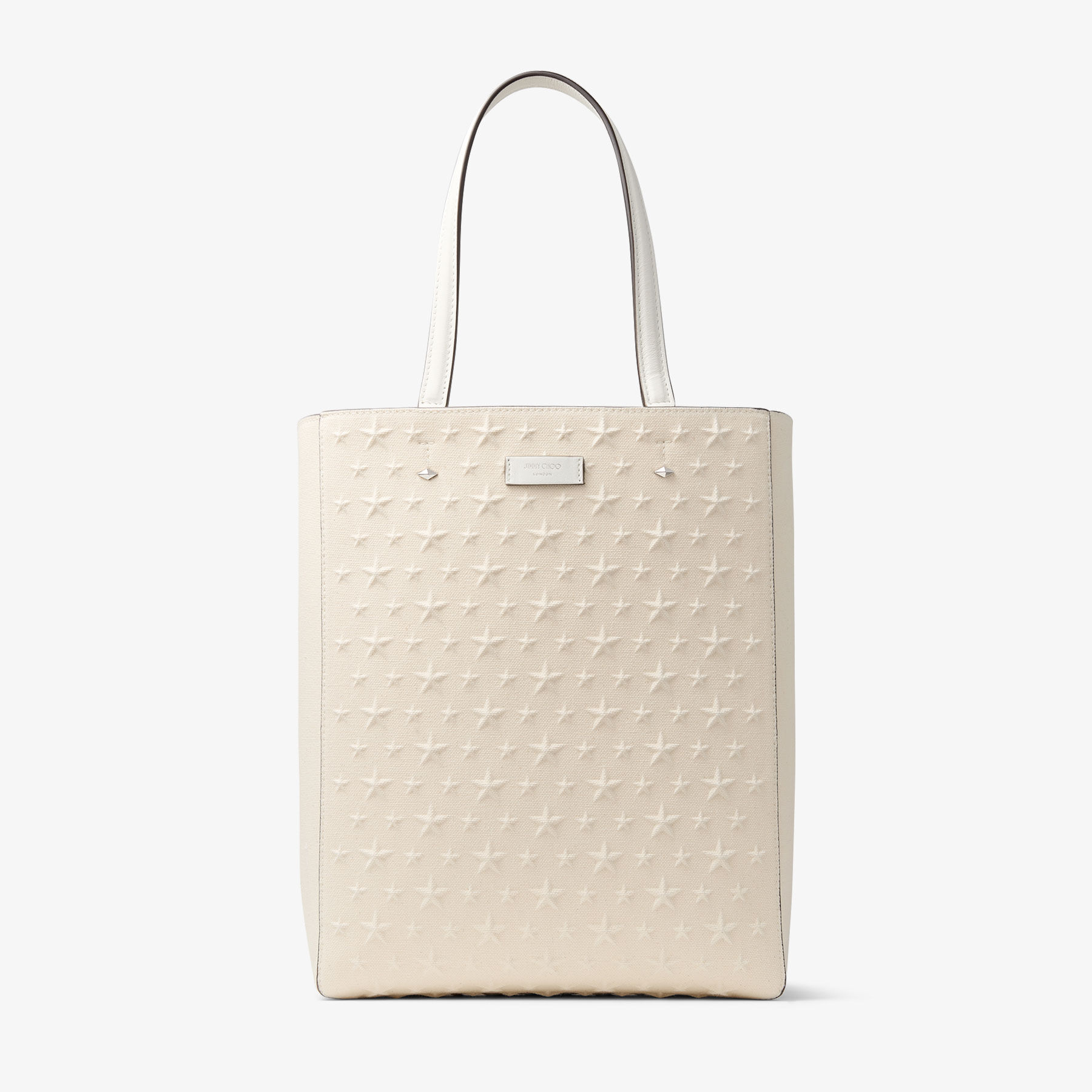 【JIMMY CHOO】Lenny North-South M トートバッグ ホワイト Lenny N/S M|Latte Embossed Leather Tote Bag| JIMMY CHOO