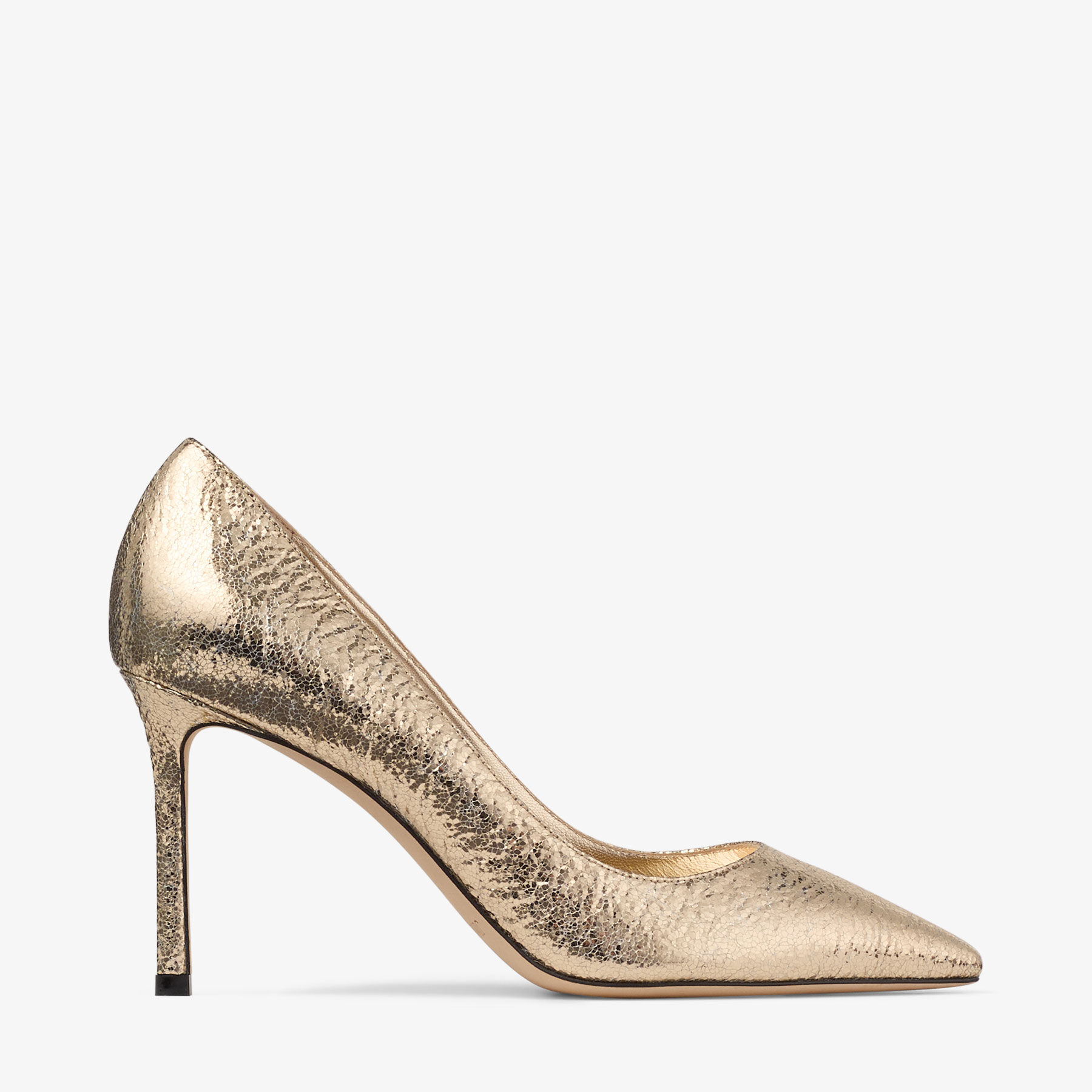Romy 85 | Gold Crushed Metallic Pointy Toe Pumps | JIMMY CHOO