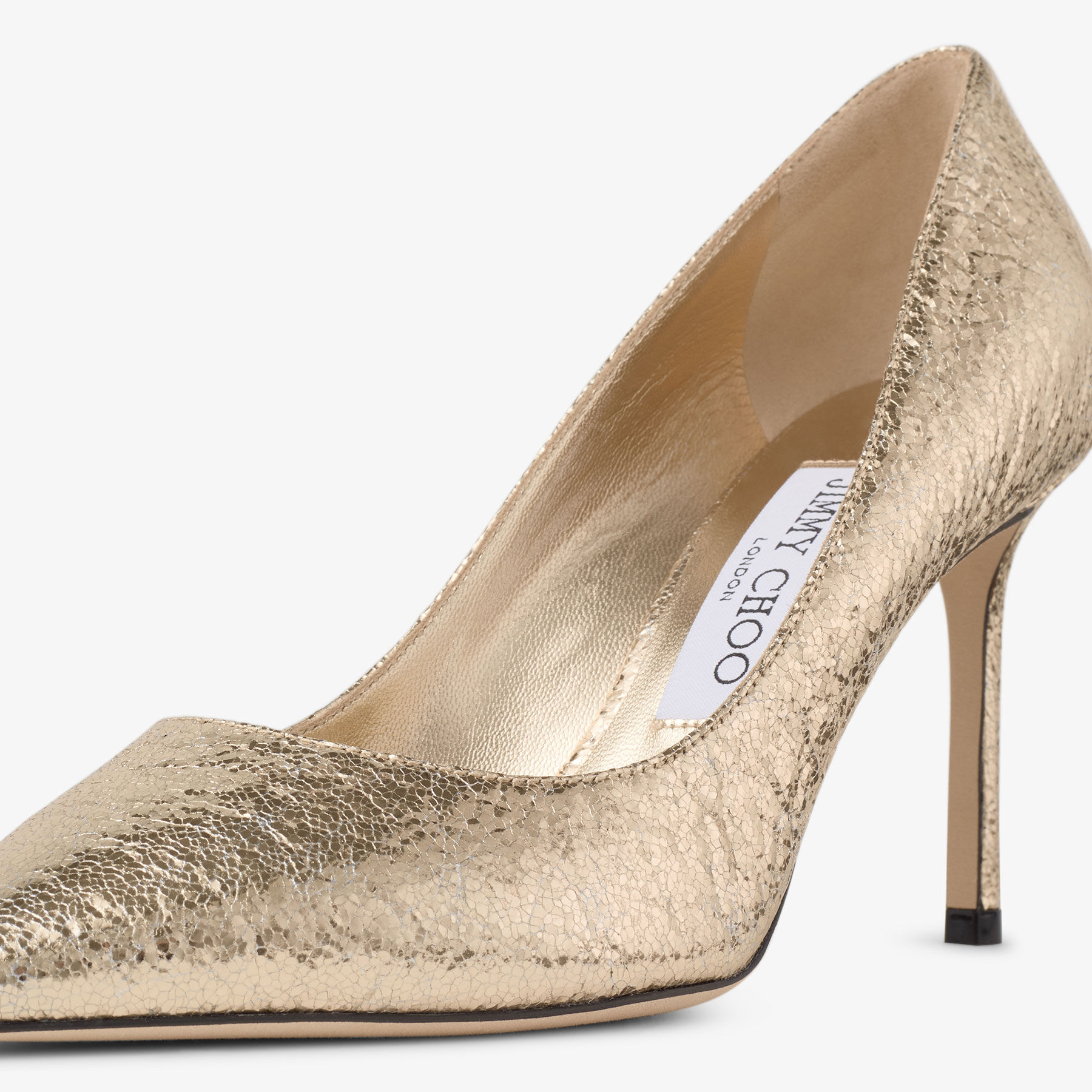 Romy 85 | Gold Crushed Metallic Pointy Toe Pumps | JIMMY CHOO