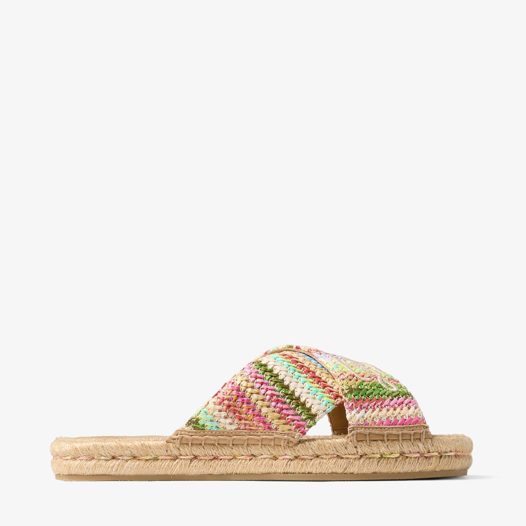 JIMMY CHOO Aciel Sandal Flat エクリュ ラフィア サンダル Aciel Sandal Flat | Ecru Striped Raffia Sandals | JIMMY CHOO