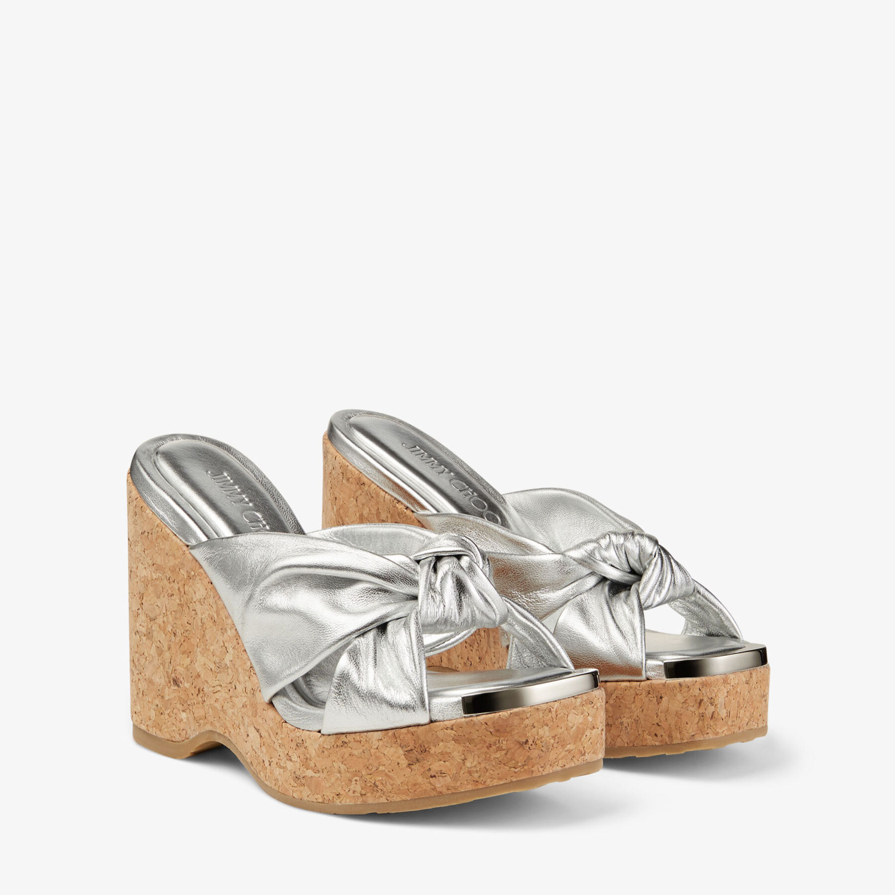 Avenue Wedge 110 Silver Metallic Nappa Wedge Mules New