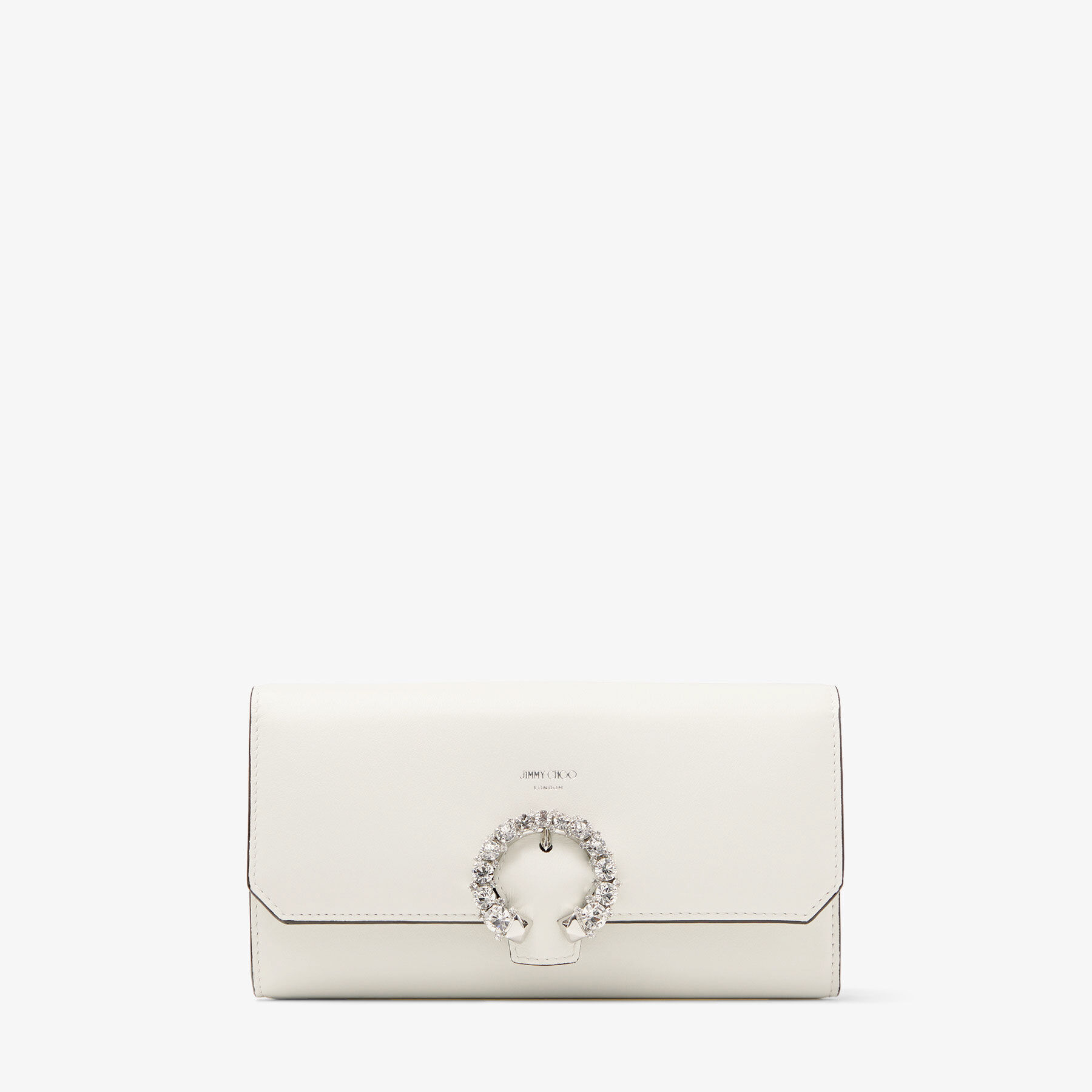 WALLET W CHAIN Latte Calf Leather Wallet with Crystal Buckle