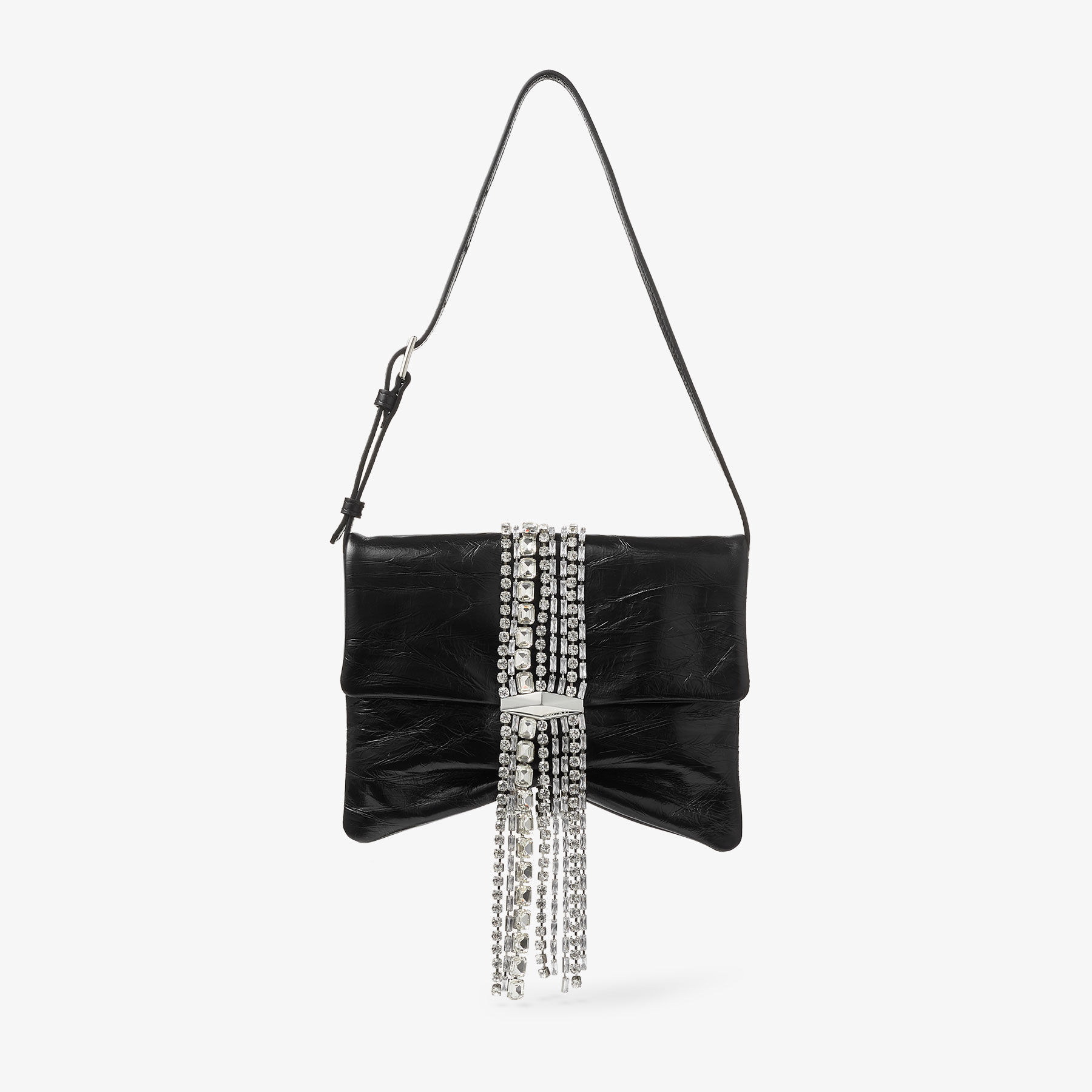 Zandra Shoulder | Black Metallic Leather Shoulder Bag with