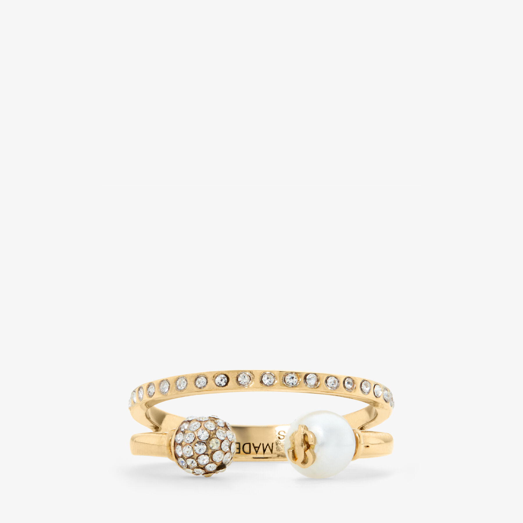 JC Double Ring | Gold-Finish Crystal & Pearl Ring | JIMMY CHOO