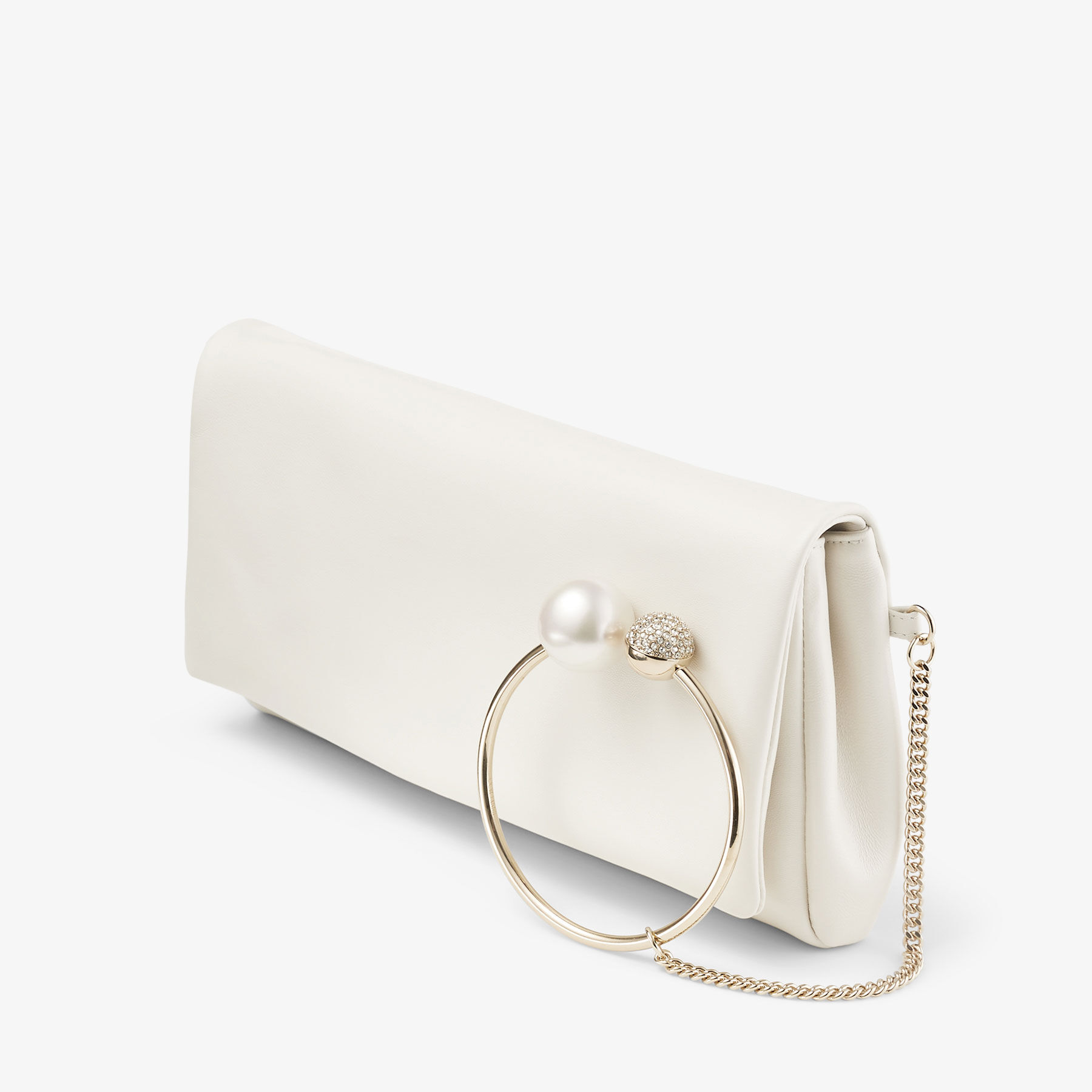 Xandra | Latte Nappa Leather Clutch Bag with Crystal Bangle Xandra | Latte Nappa Leather Clutch Bag with Crystal Bangle