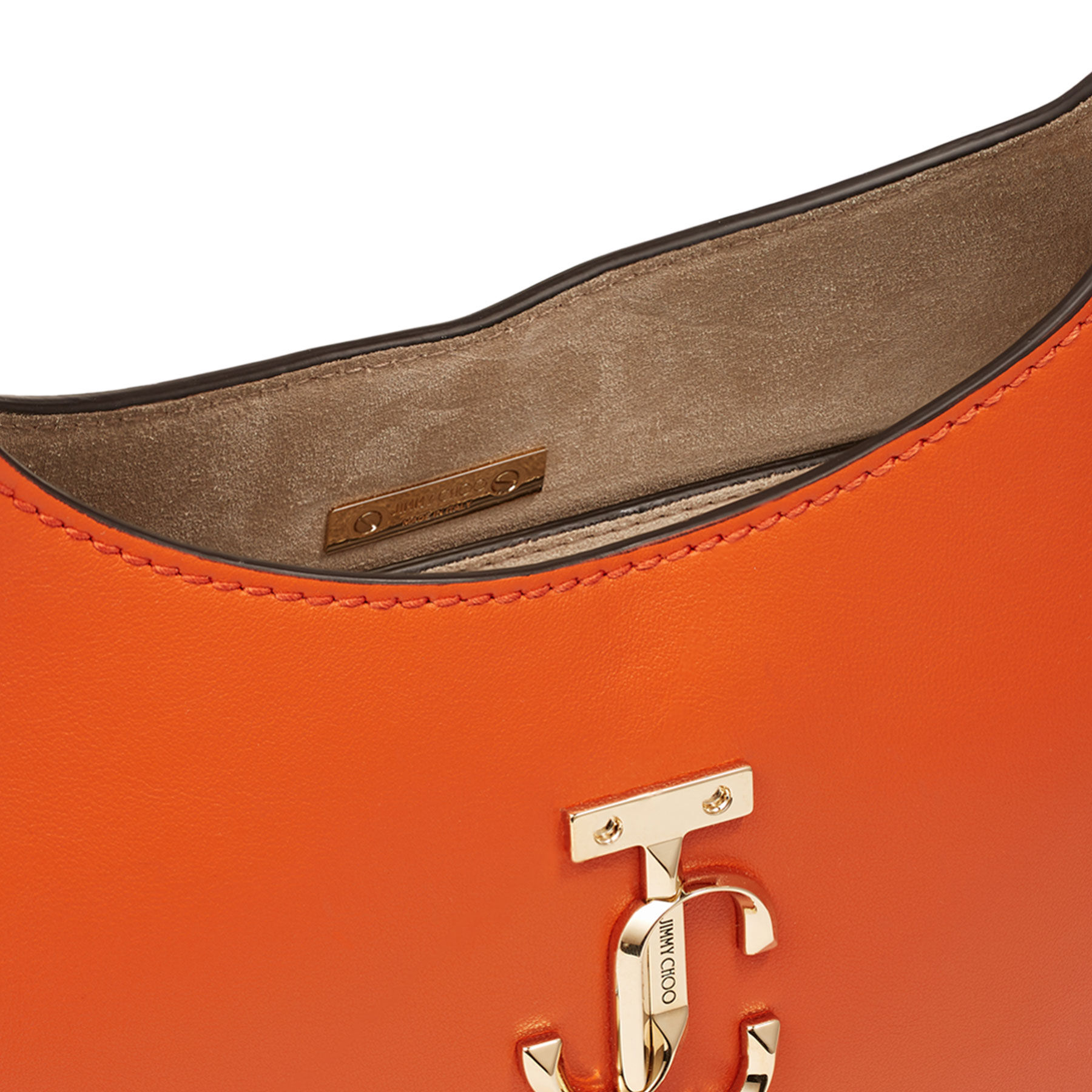 Amber Orange Smooth Calf Leather Hobo Bag With Light Gold Jc Monogram And Plexi Chain Strap Varenne Hobo S Winter 2021 Collection Jimmy Choo