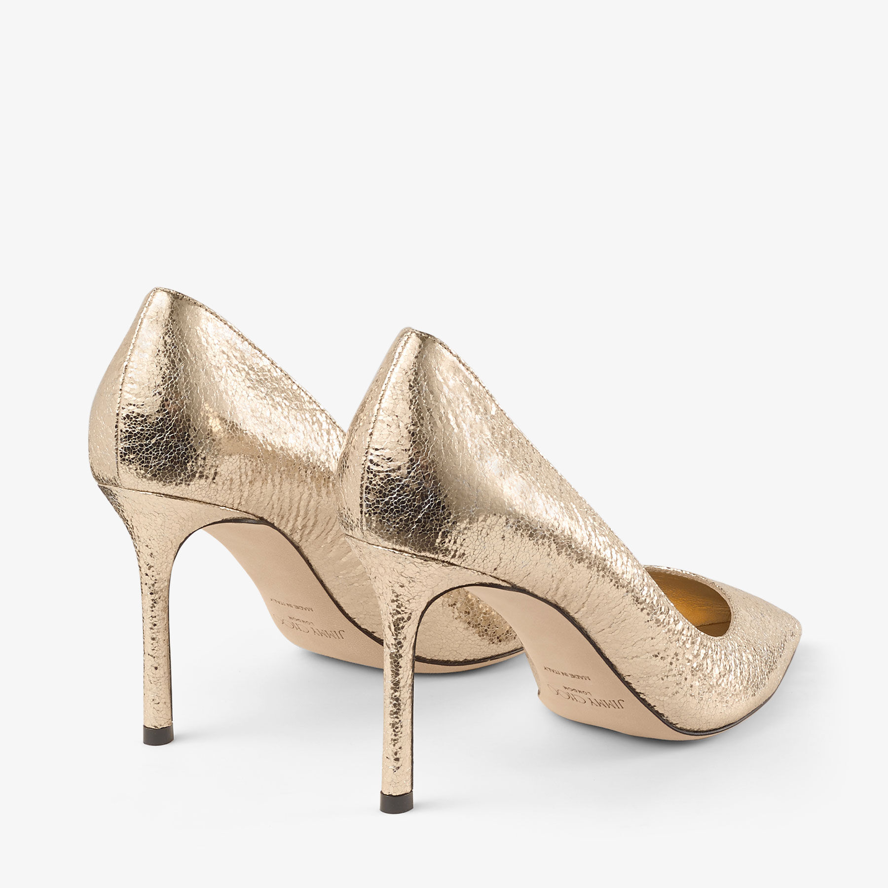 ぴ*こ様 JIMMY CHOO ROMY 38.5 Romy 85 | Gold Crushed Metallic Pointy Toe Pumps | JIMMY CHOO