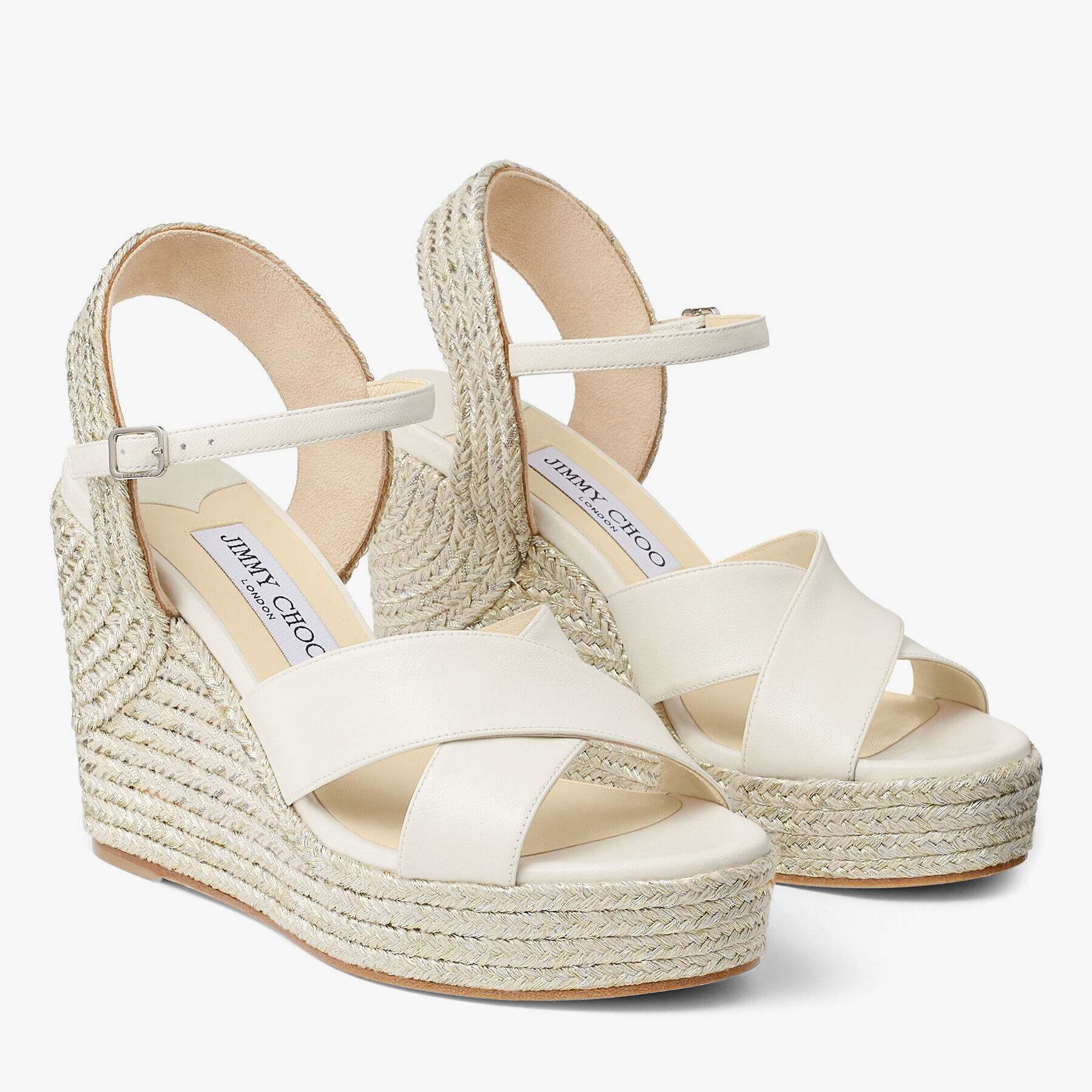 Latte Nappa Leather Wedge with Metallic Rope Trim|DELLENA