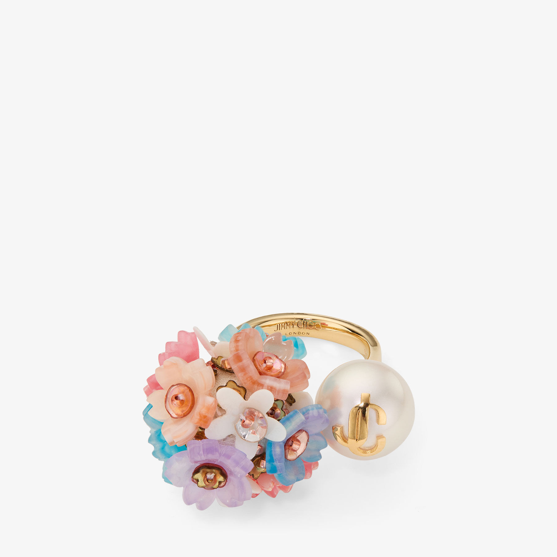 【Jimmy Choo】Crystal Star Ring Gold-Finish Metal Ring with Crystal Star and Pearl | JC Star