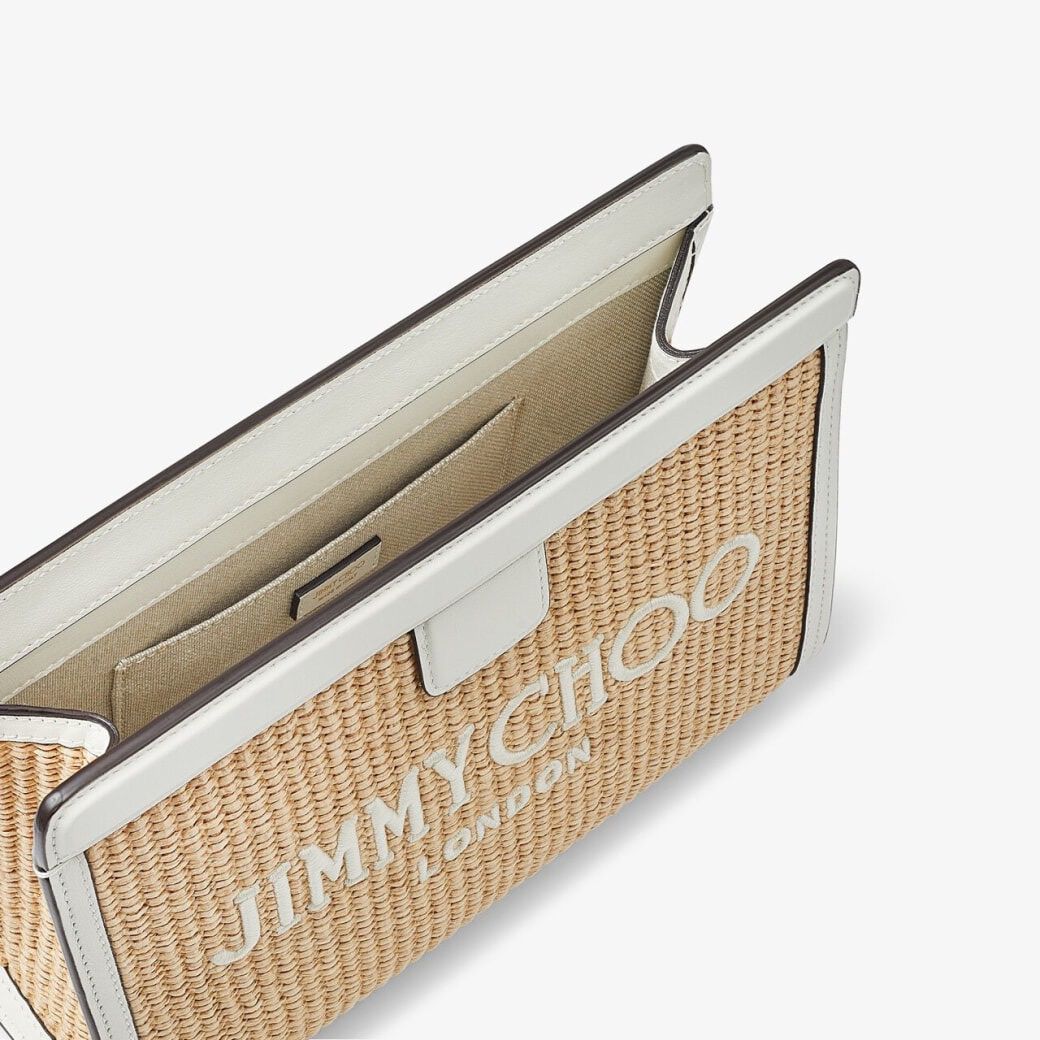 Avenue Pouch | Natural/Latte Embroidered Raffia and Leather Pouch