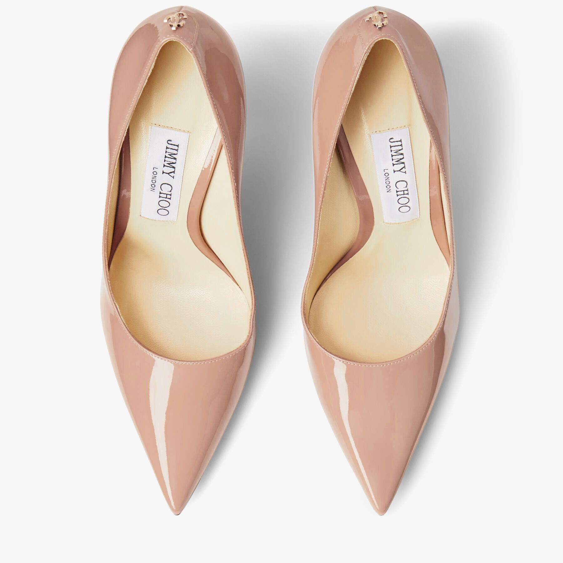 Ballet Pink Patent Leather Point-Toe Pumps with JC Emblem Ballet Pink Patent Leather Point-Toe Pumps with JC Emblem