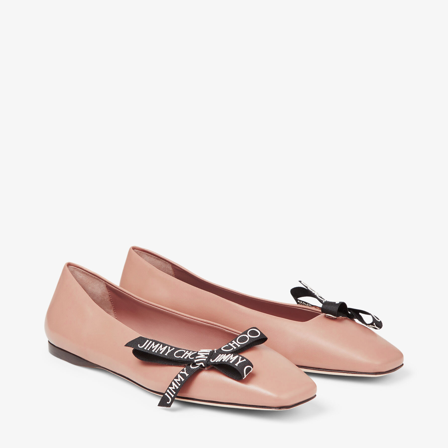 Ballet Pink Nappa Leather Flat Ballerina Pumps with Jimmy Choo Bow
