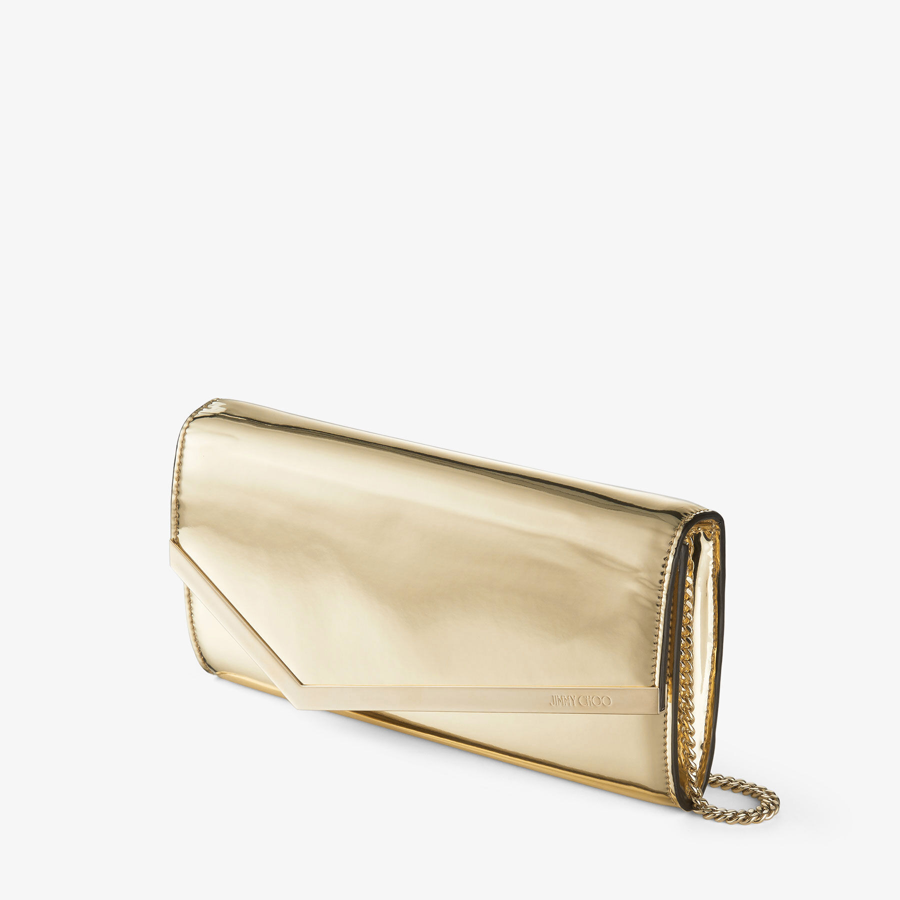 EMMIE Gold Mirror Fabric Clutch Bag Summer Collection JIMMY CHOO