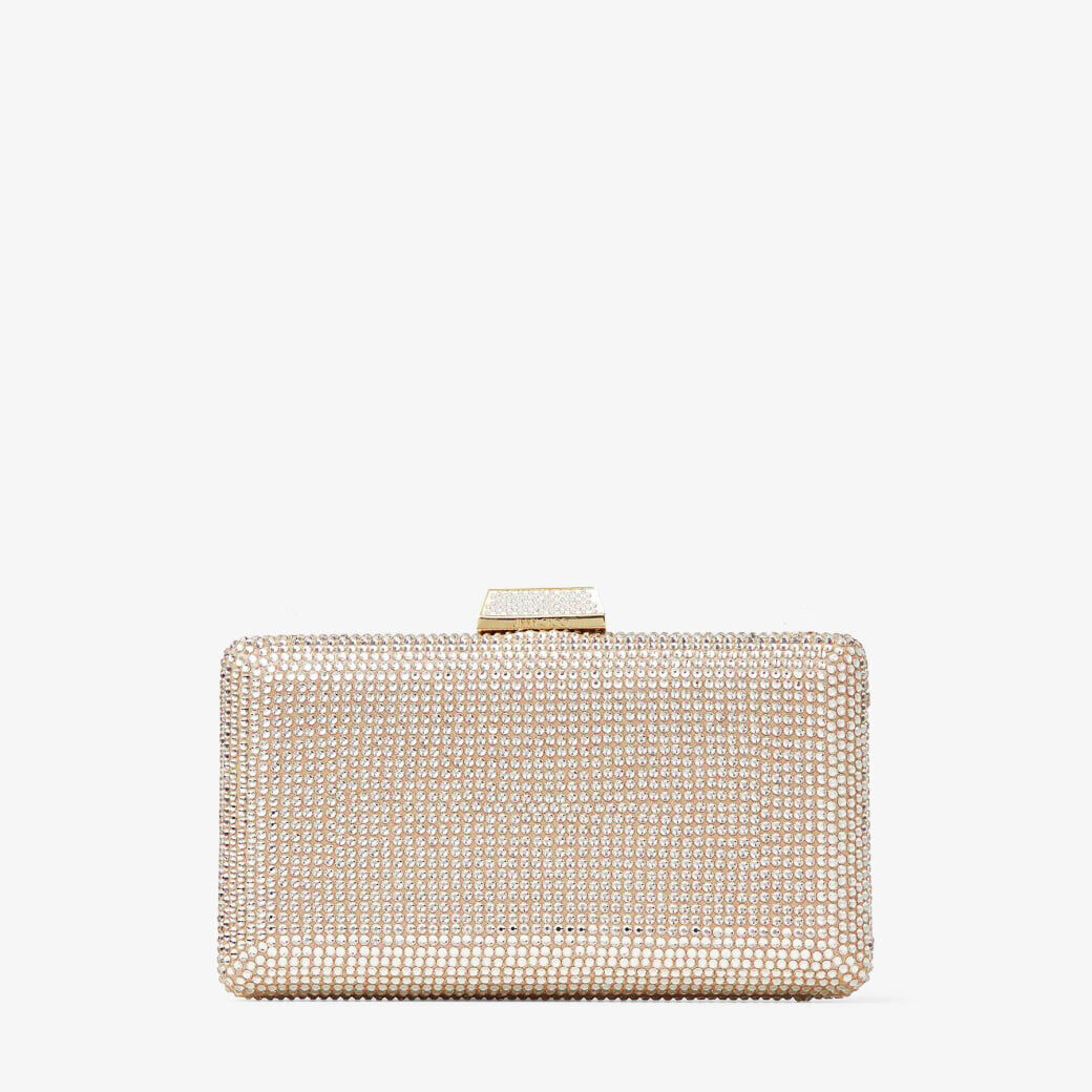 Honey Gold Suede Clutch Bag with Crystals CLEMMIE Jimmy Choo