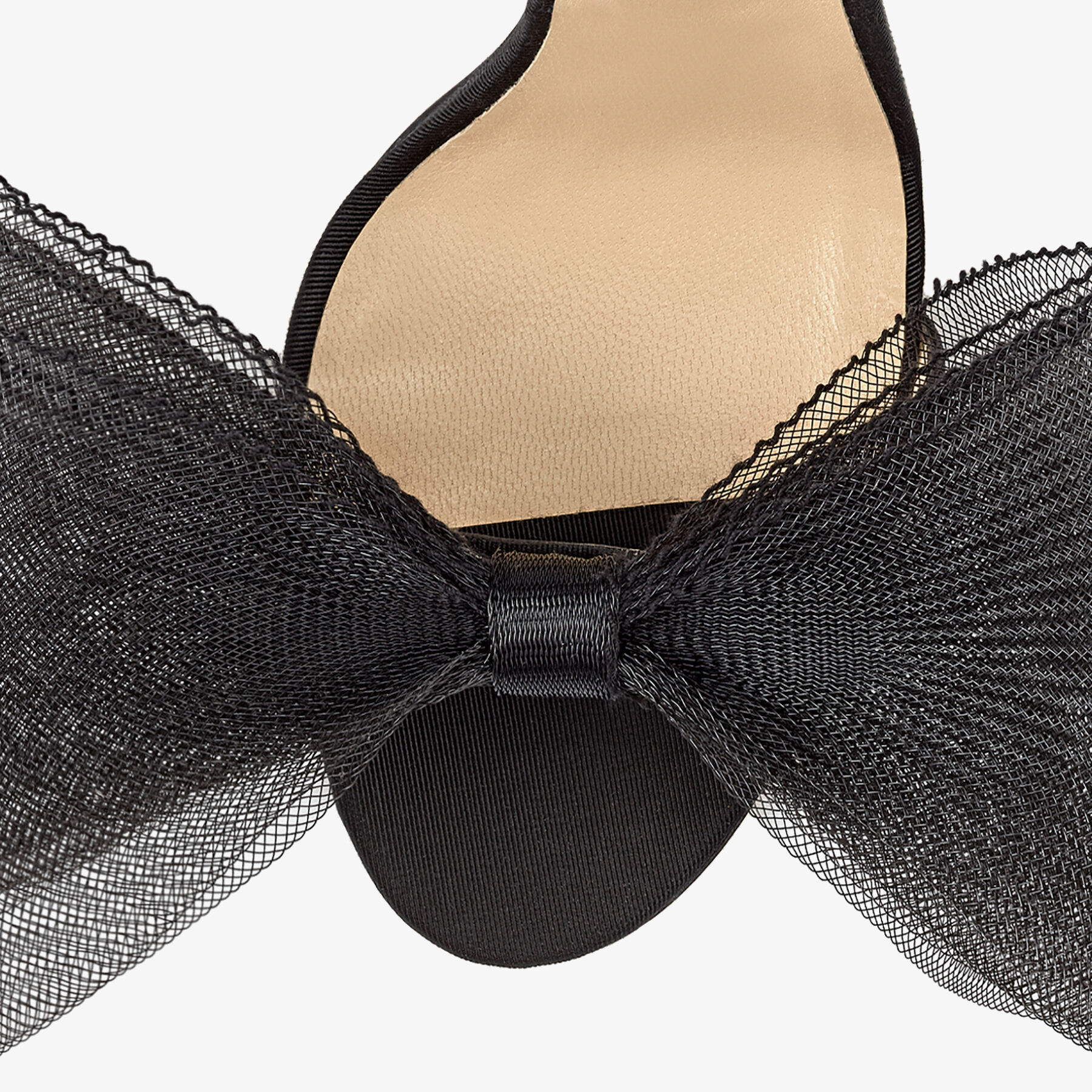 Black Sandals with Asymmetric Grosgrain Mesh Fascinator Bows | AVELINE 100|  Pre Fall 19 | JIMMY CHOO