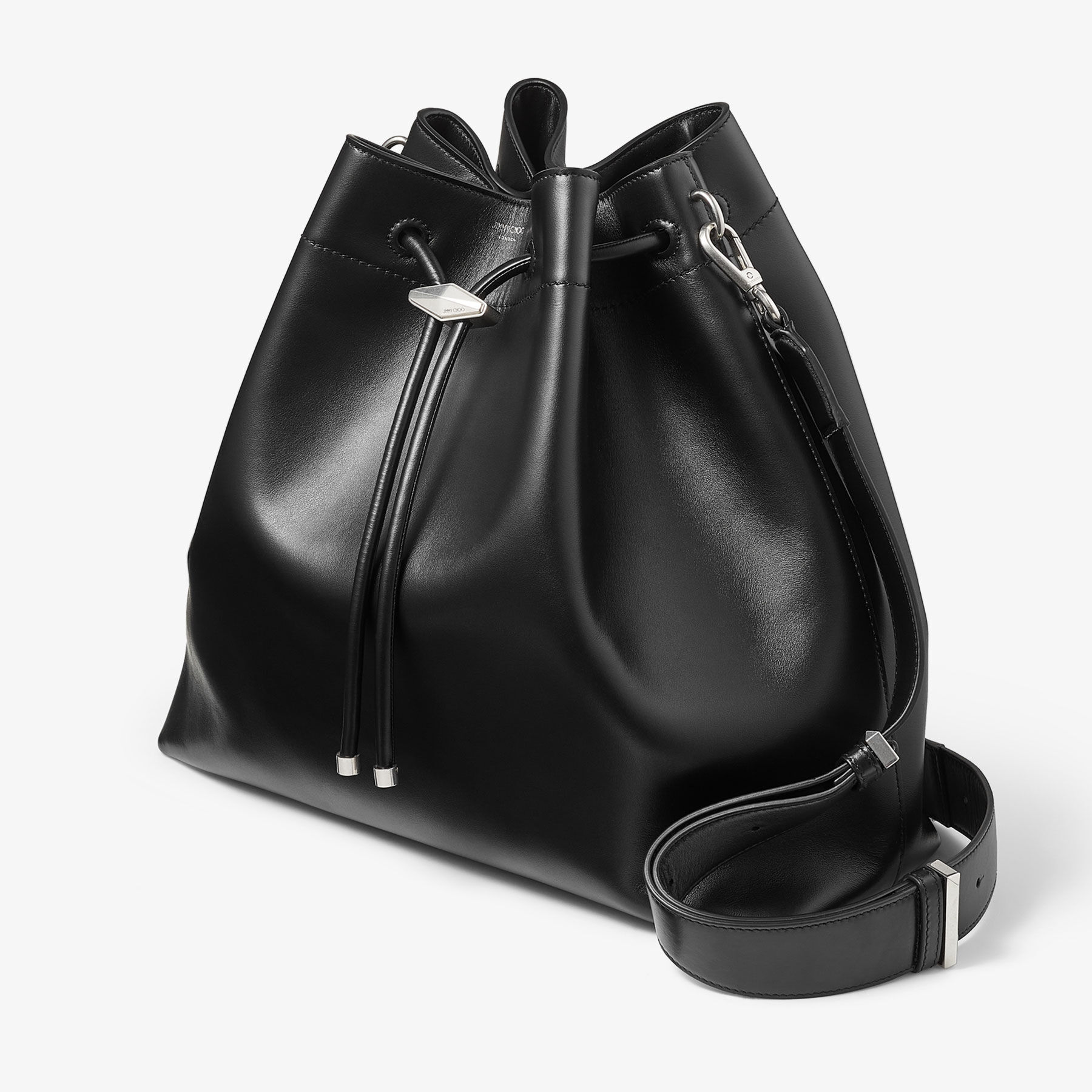 Cinch L Bucket Bag aus schwarzem Leder JIMMY CHOO