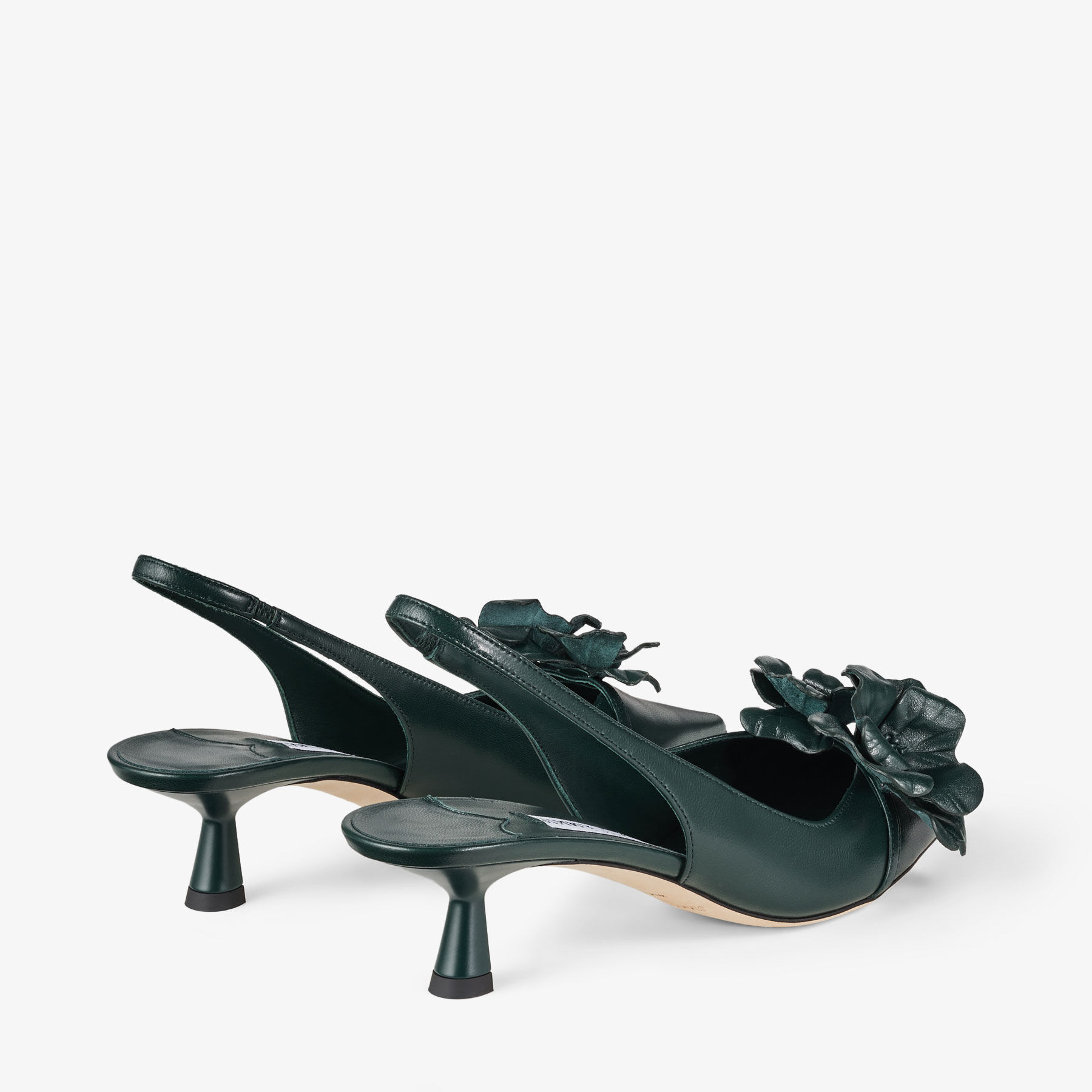 AMITA/FLOWERS 45 | Slingback-Pumps aus dunkelgrünem Nappaleder mit 