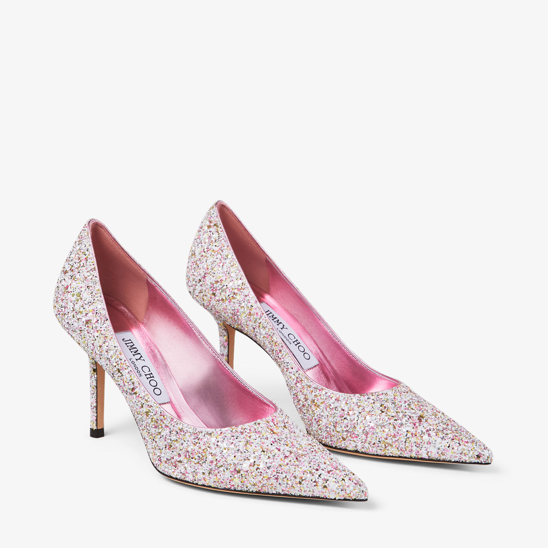 Love 85 Candy Pink Frosted Glitter Fabric Pumps JIMMY CHOO