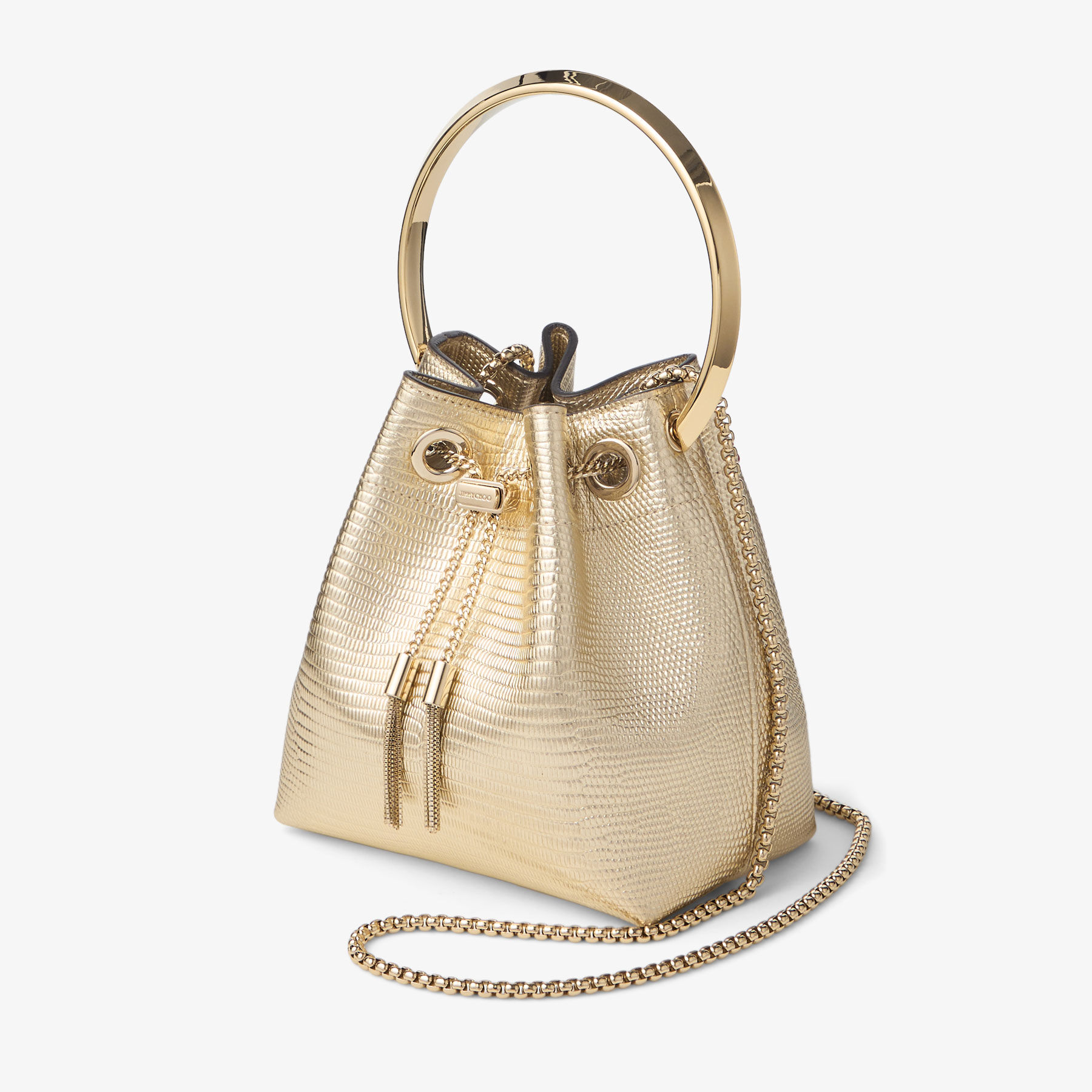 Bon Bon | Gold Lizard Printed Leather Bag | JIMMY CHOO