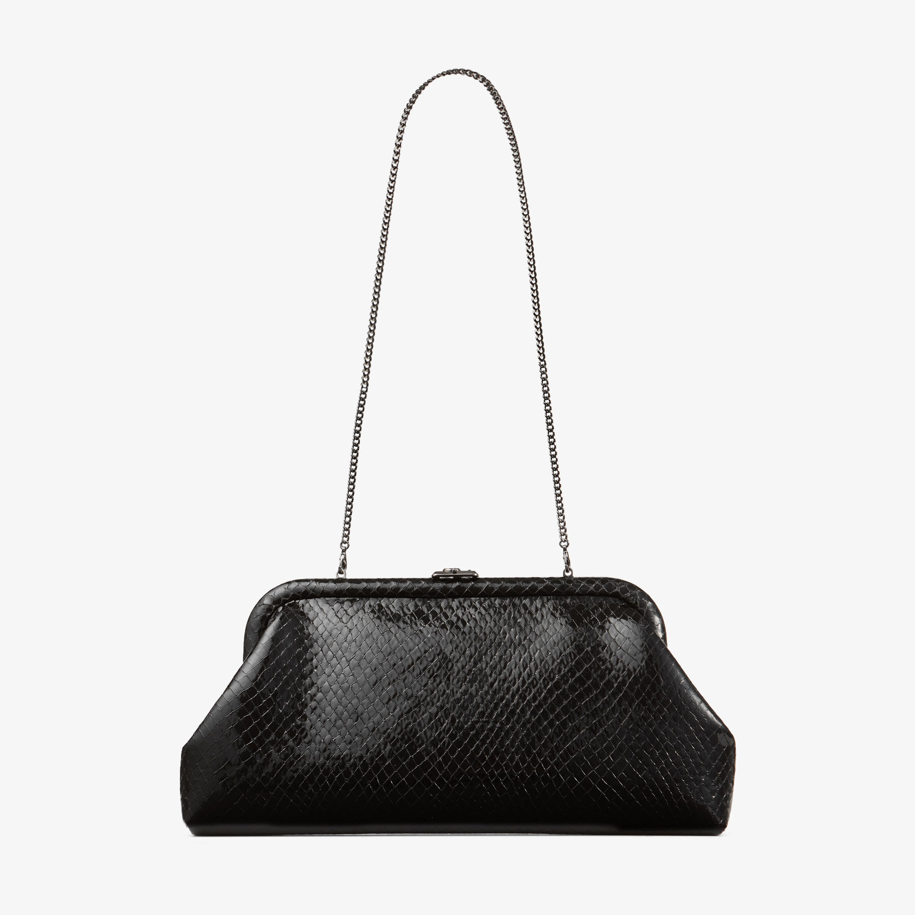 ショルダーバッグ・ポシェット JIMMY CHOO Black Leather Skylar Clutch Skylar | Black Shiny Snake Printed Leather Clutch with