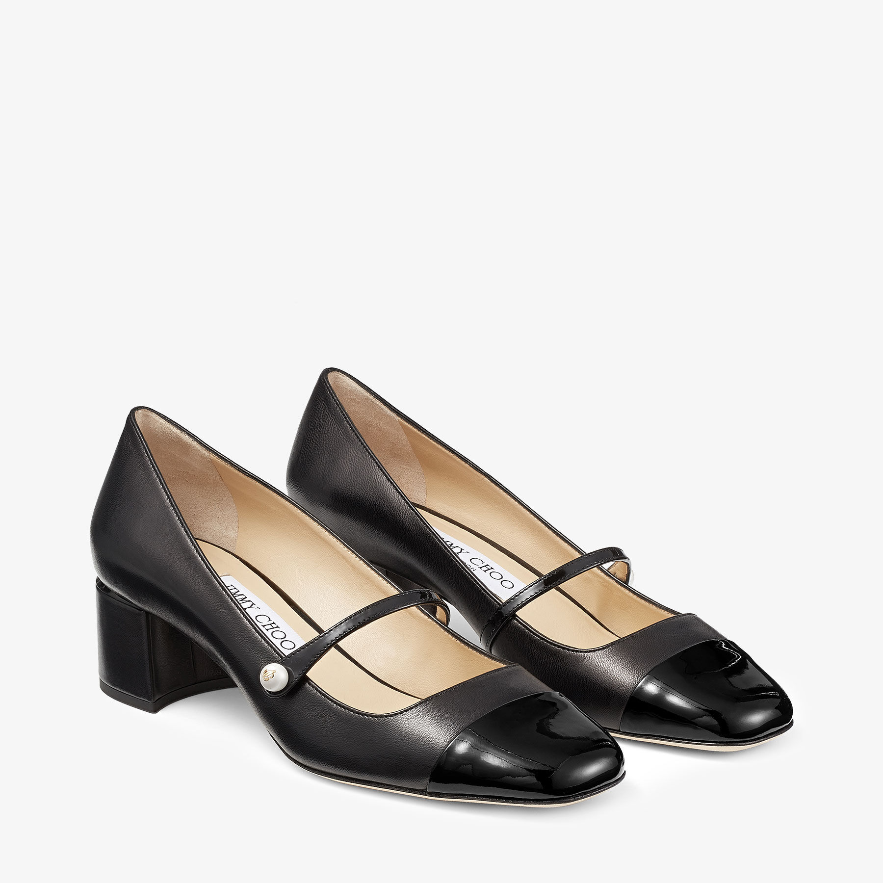 ELISA 45 | Black Nappa and Patent Leather Pumps | Summer Collection | JIMMY  CHOO