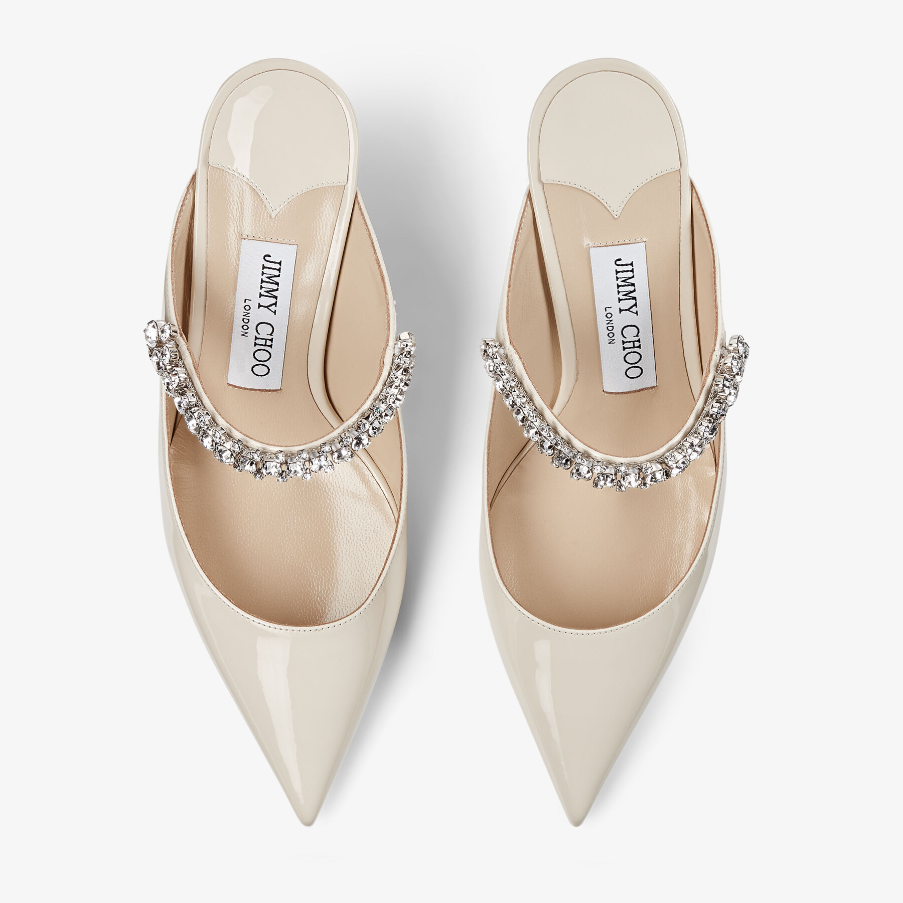 JIMMY CHOO BING 65 箱・保存袋付き Bing 65 | Linen Patent Leather Mules with Crystal Strap | JIMMY CHOO
