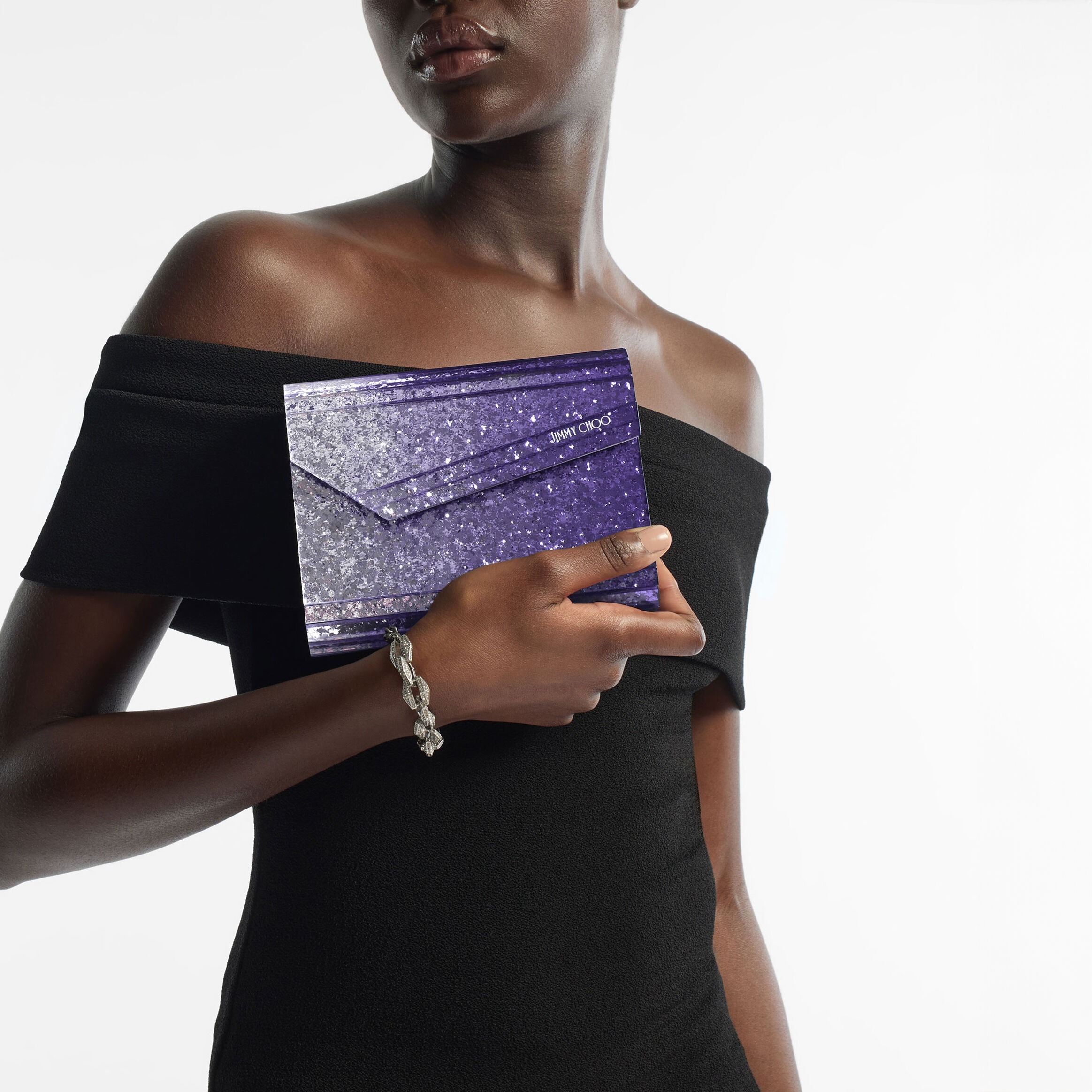 Candy Tanzanite Glitter Acrylic Clutch JIMMY CHOO