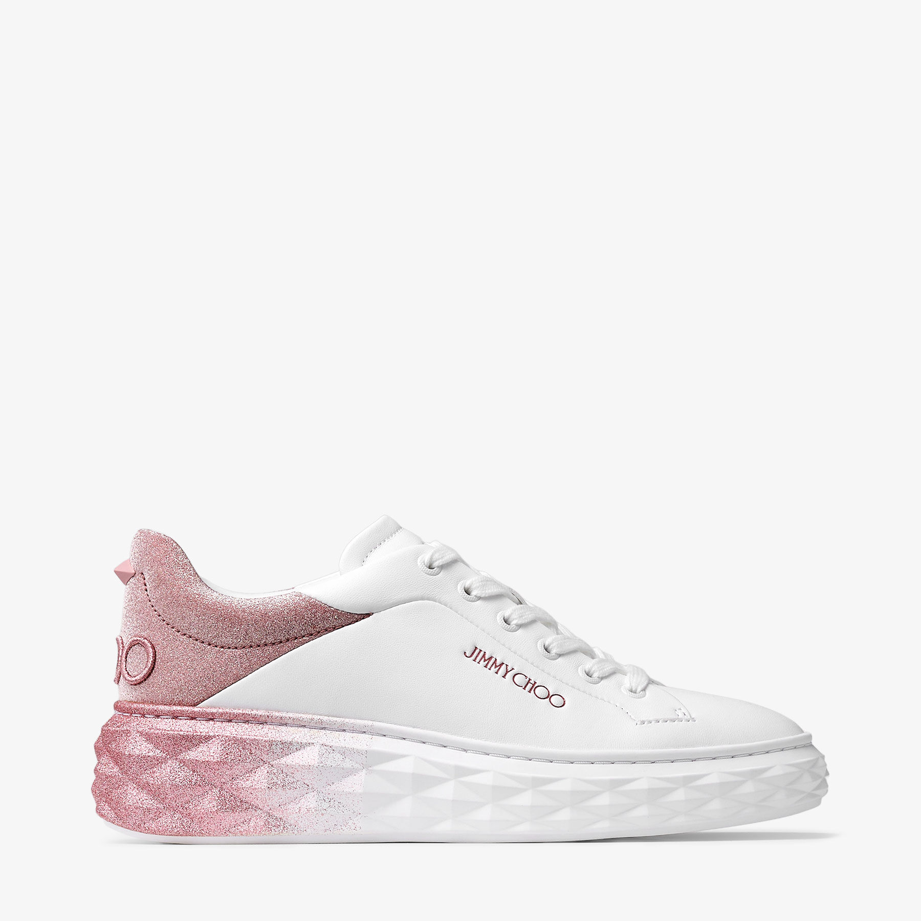 Diamond Maxi/F II | White & Rose Nappa Leather Glitter Trainers | JIMMY CHOO