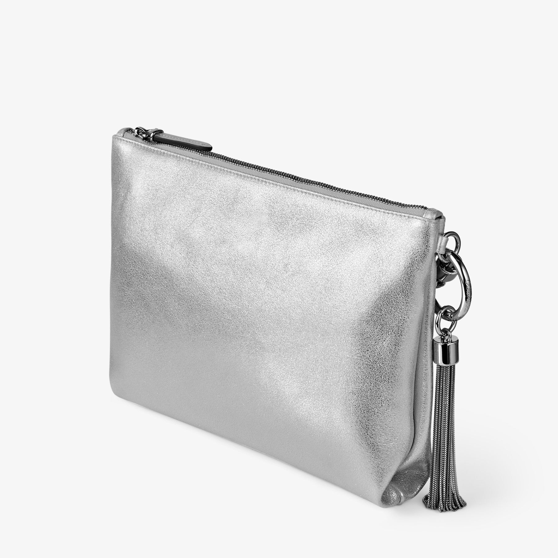 Silver Metallic Leather Clutch Bag Callie Pre Fall 18 JIMMY CHOO