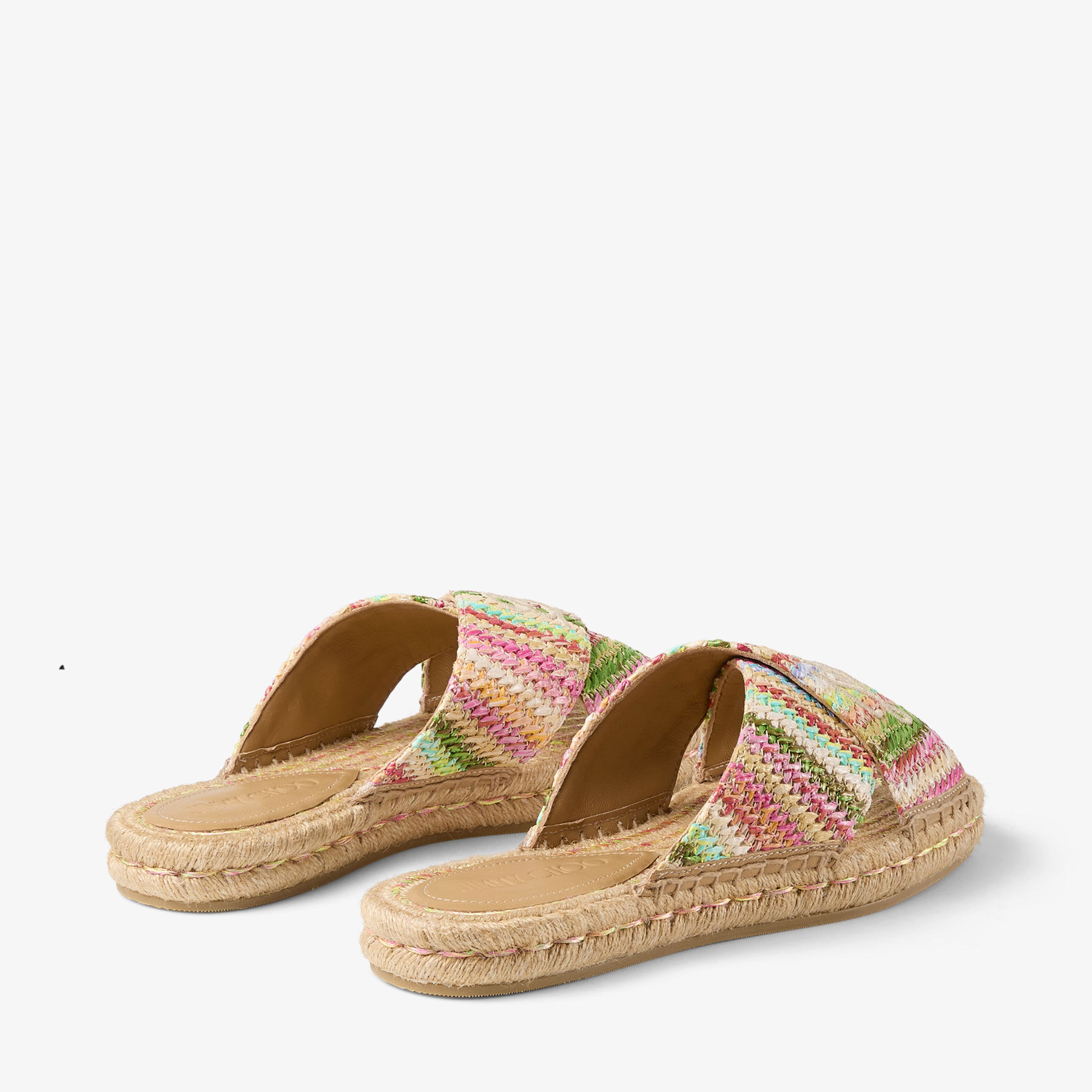 【25SS NEW】Jimmy Choo / ACIEL ラフィア スライドサンダル Aciel Sandal Flat | Ecru Striped Raffia Sandals | JIMMY CHOO