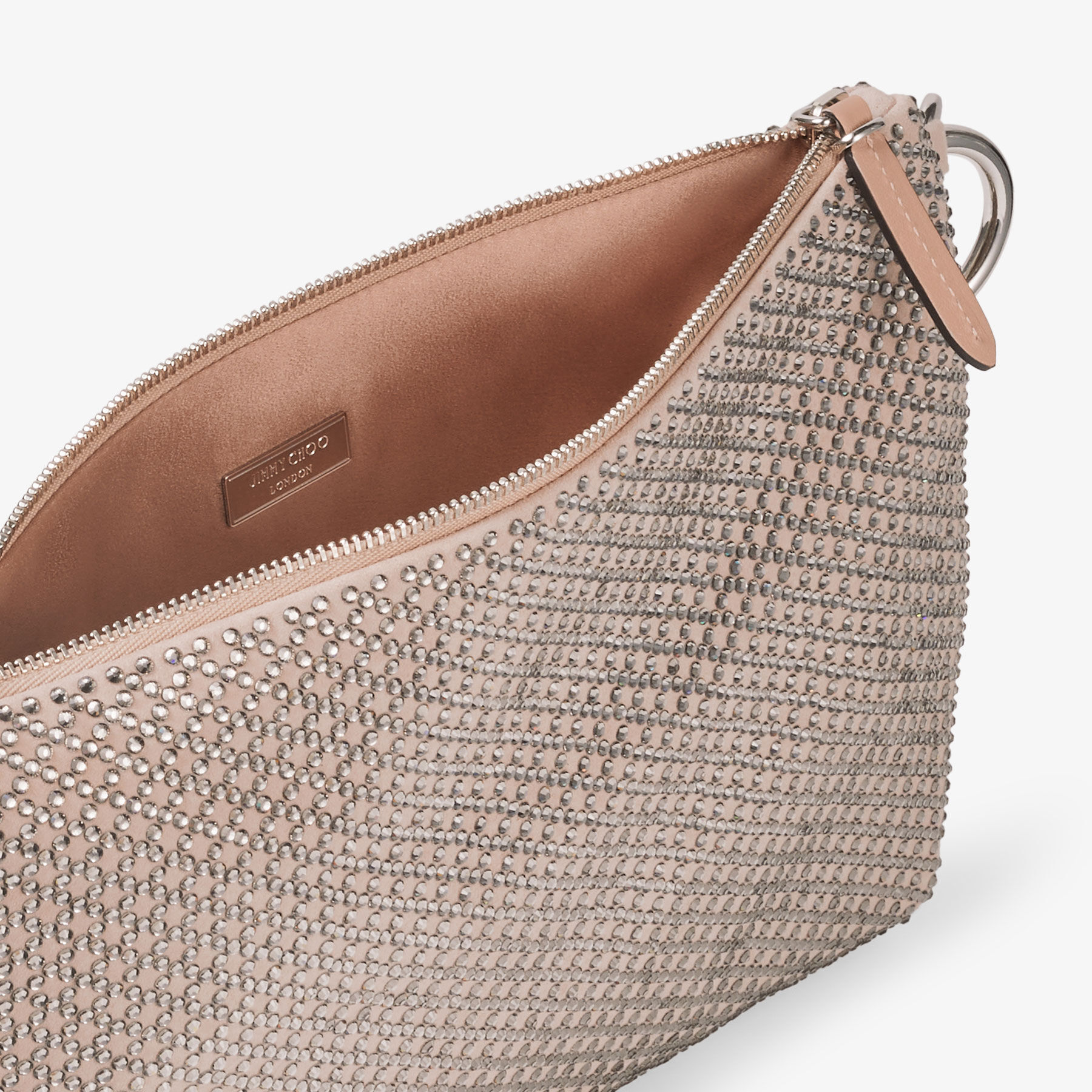 Ballet Pink Suede Clutch Bag with Diamond Motif and Crystal Hotfix
