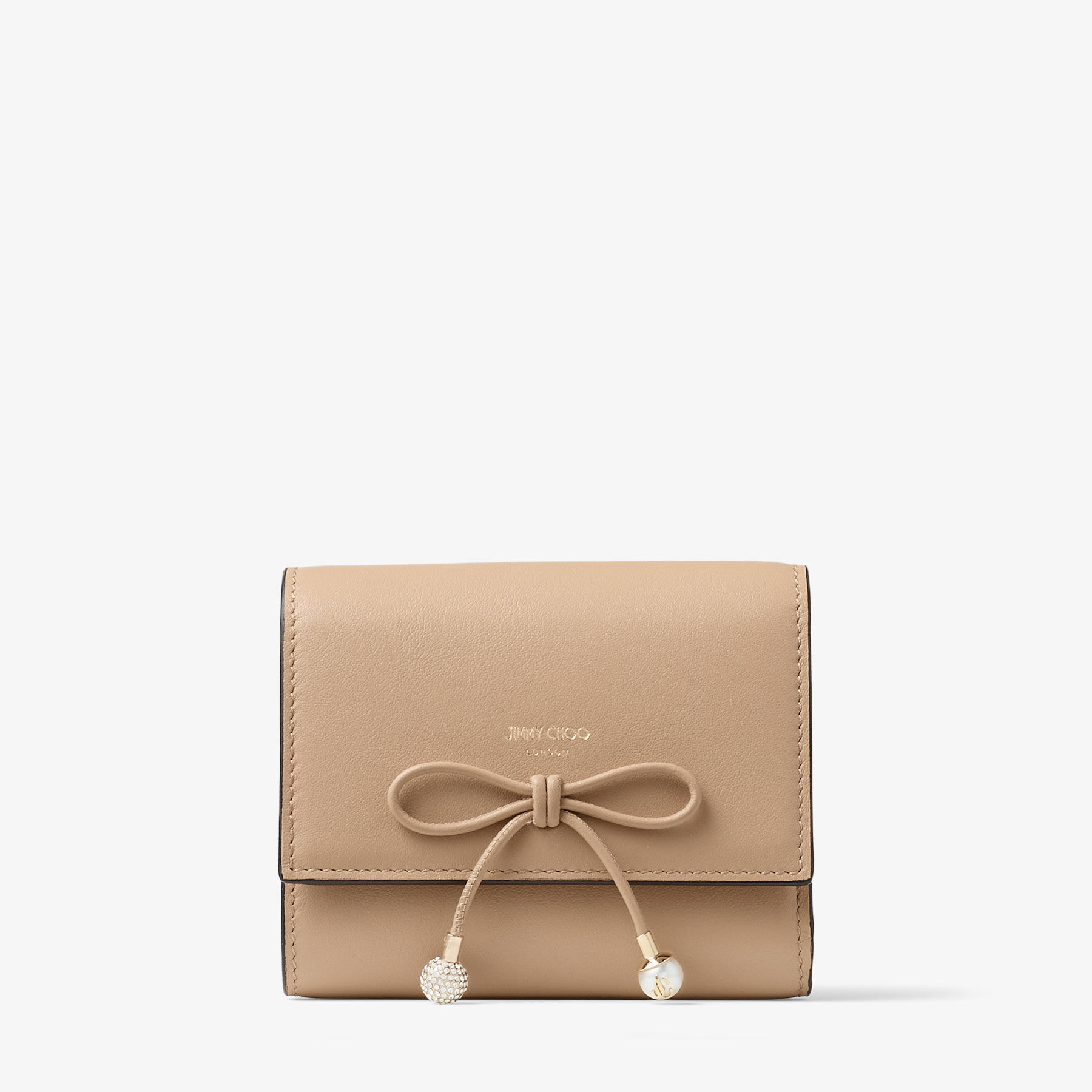 Marinda | Chai and Rose Calf Leather Compact Wallet with Pearl and