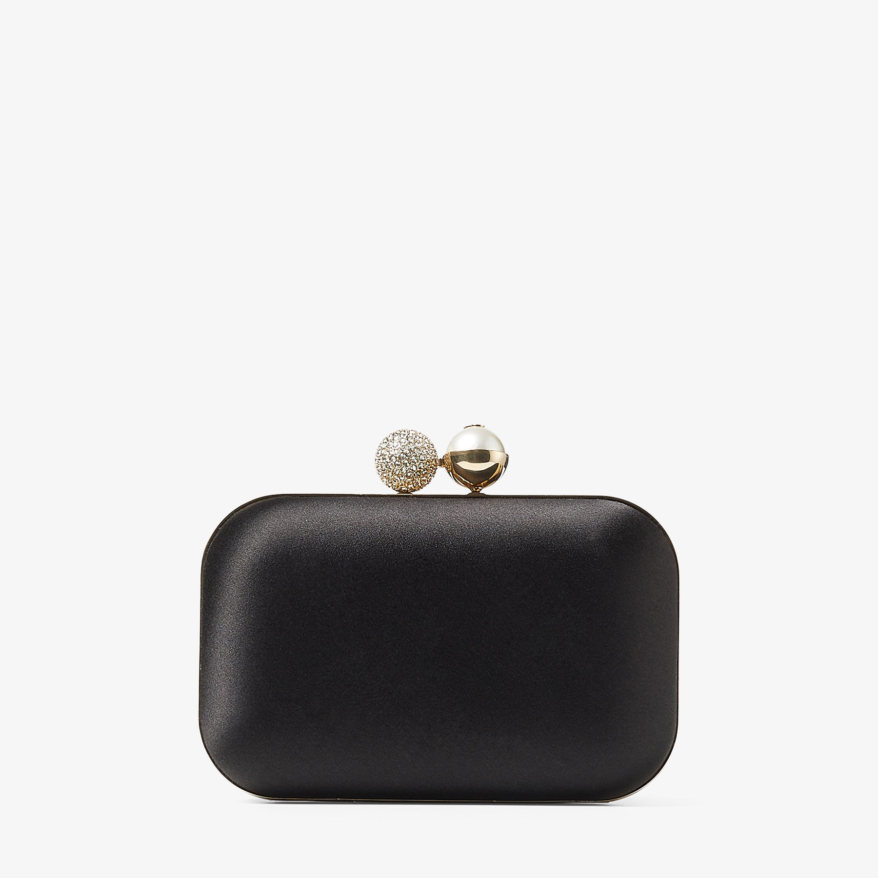 CLOUD Black Satin Clutch Bag with Pearl and Crystal Clasp Summer Collection JIMMY CHOO