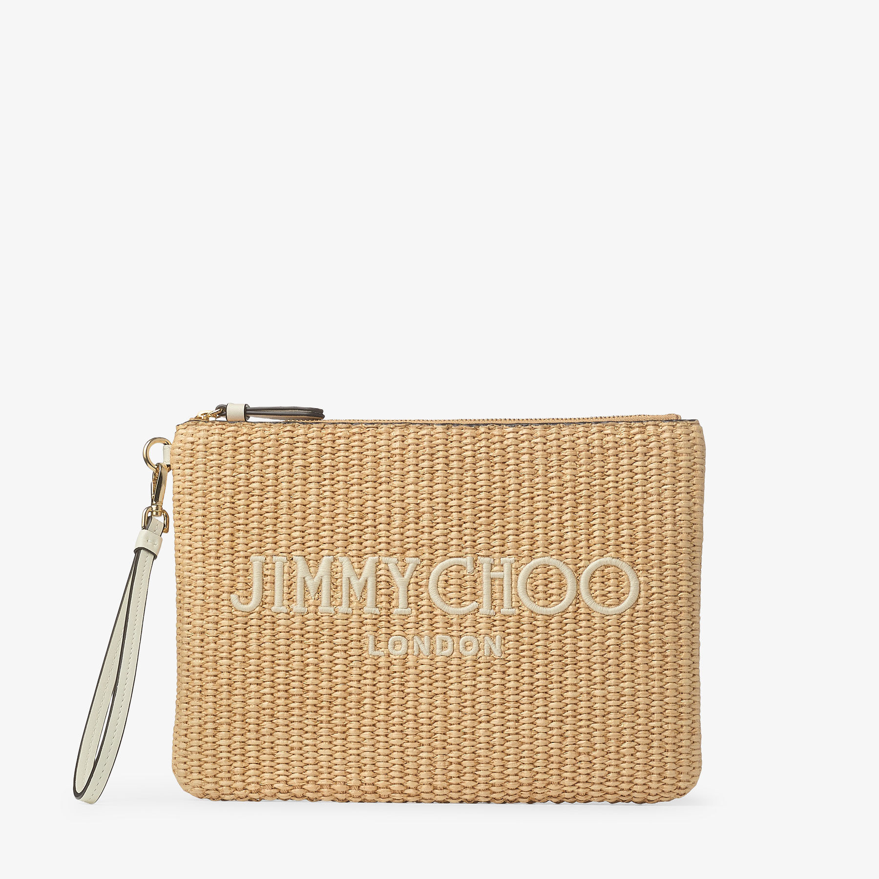 JIMMY CHOO Zip Top Pouch ラフィア クラッチバッグ Zip Top Pouch | Natural Raffia Pouch | JIMMY CHOO
