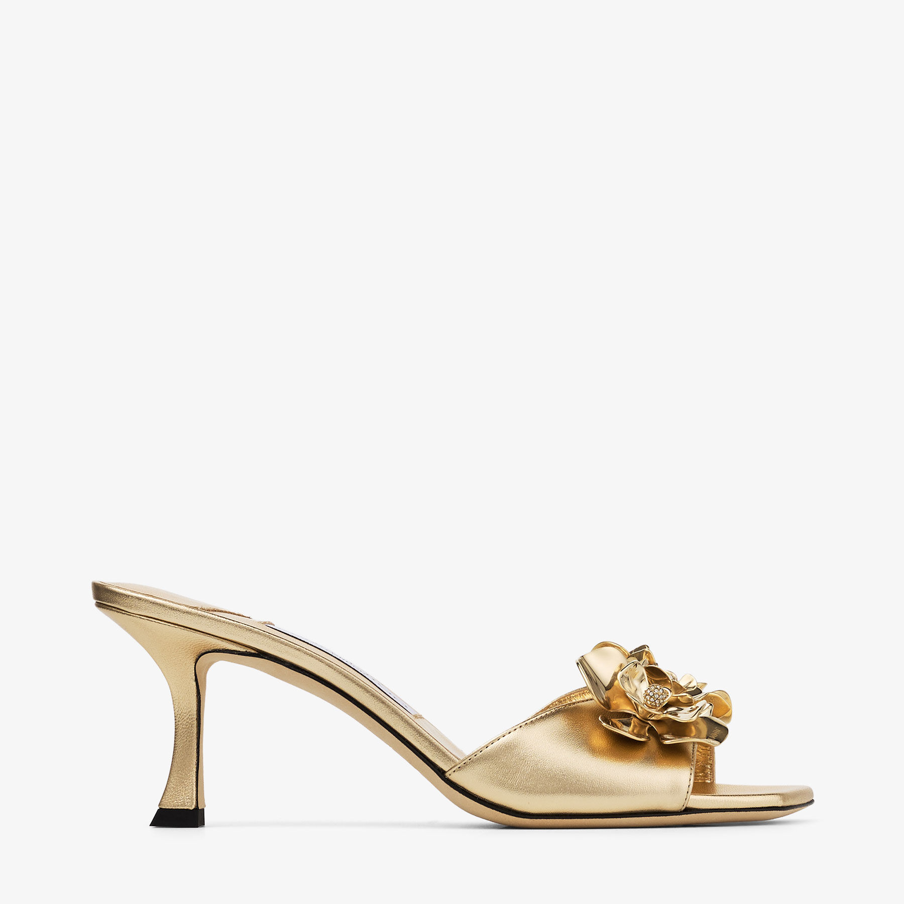 Skye 70 Zea Flower | Gold Metallic Nappa Leather Mule Sandals with