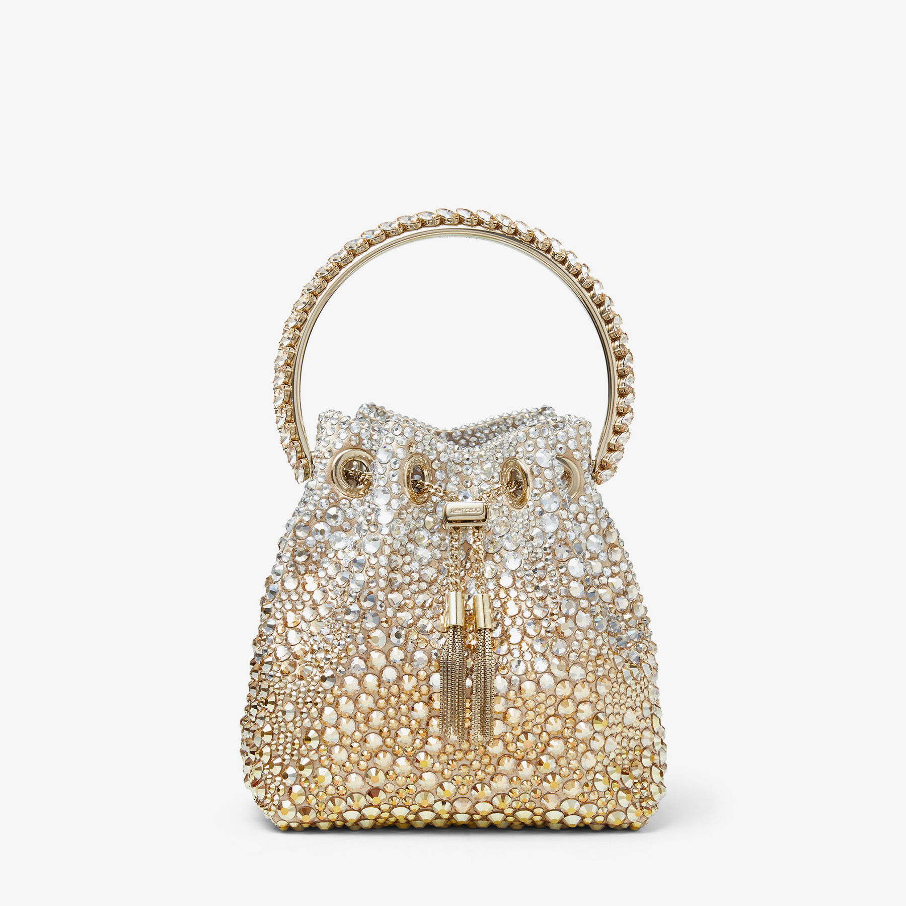 BON BON | Gold Satin Bag with Crystals | JIMMY CHOO