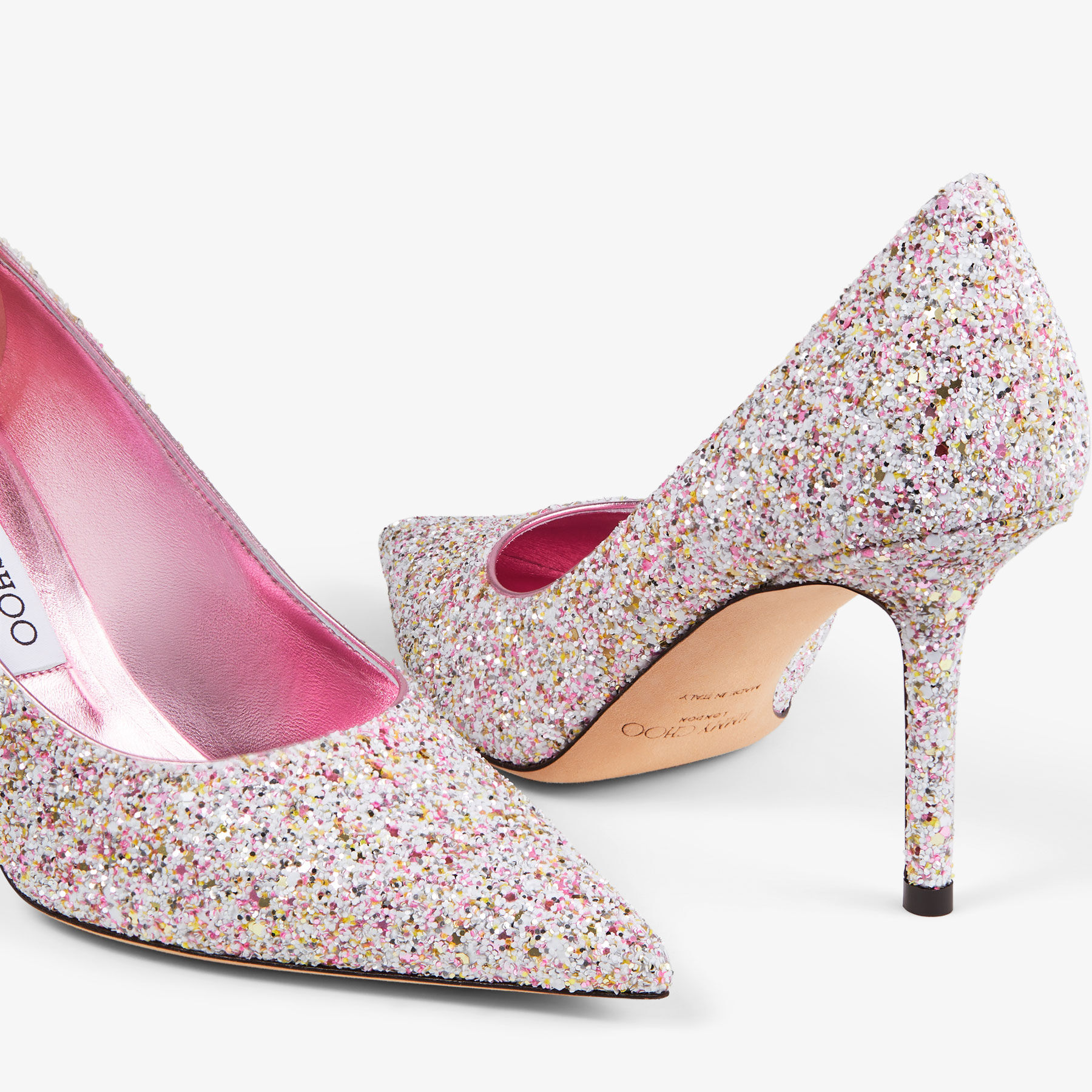 Love 85 Candy Pink Frosted Glitter Fabric Pumps JIMMY CHOO