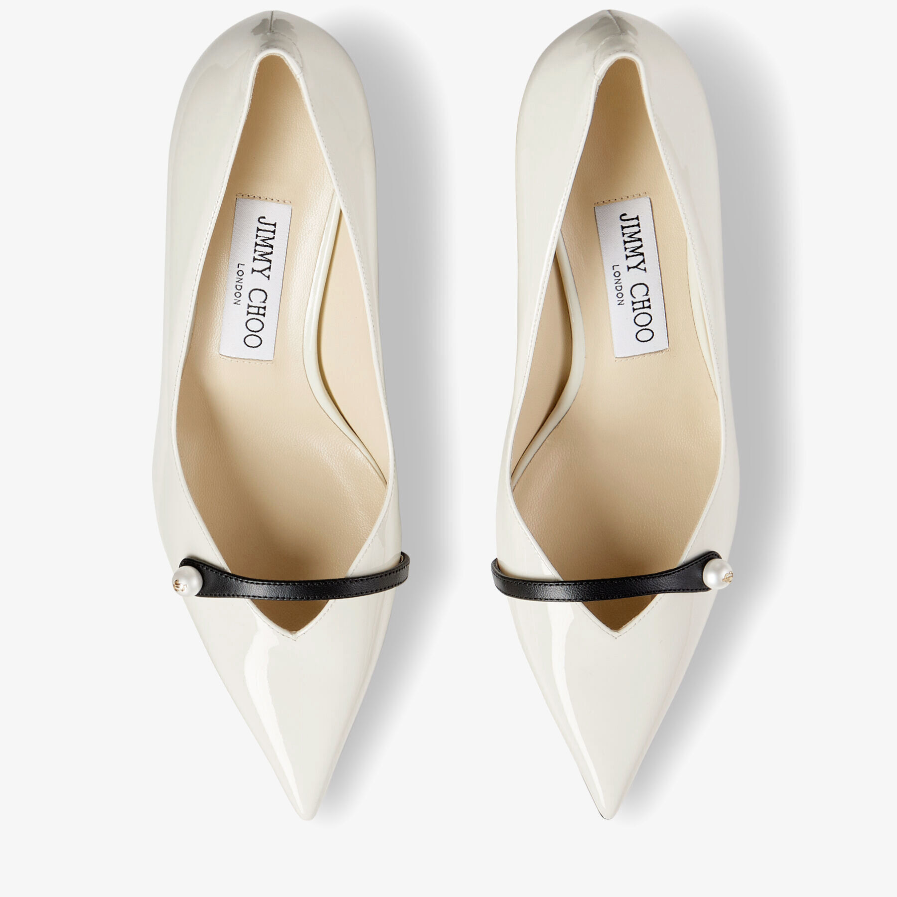 Latte Patent Pointed Pumps with Pearl Detail | ROSALIA 65 | High Summer  2021 | JIMMY CHOO