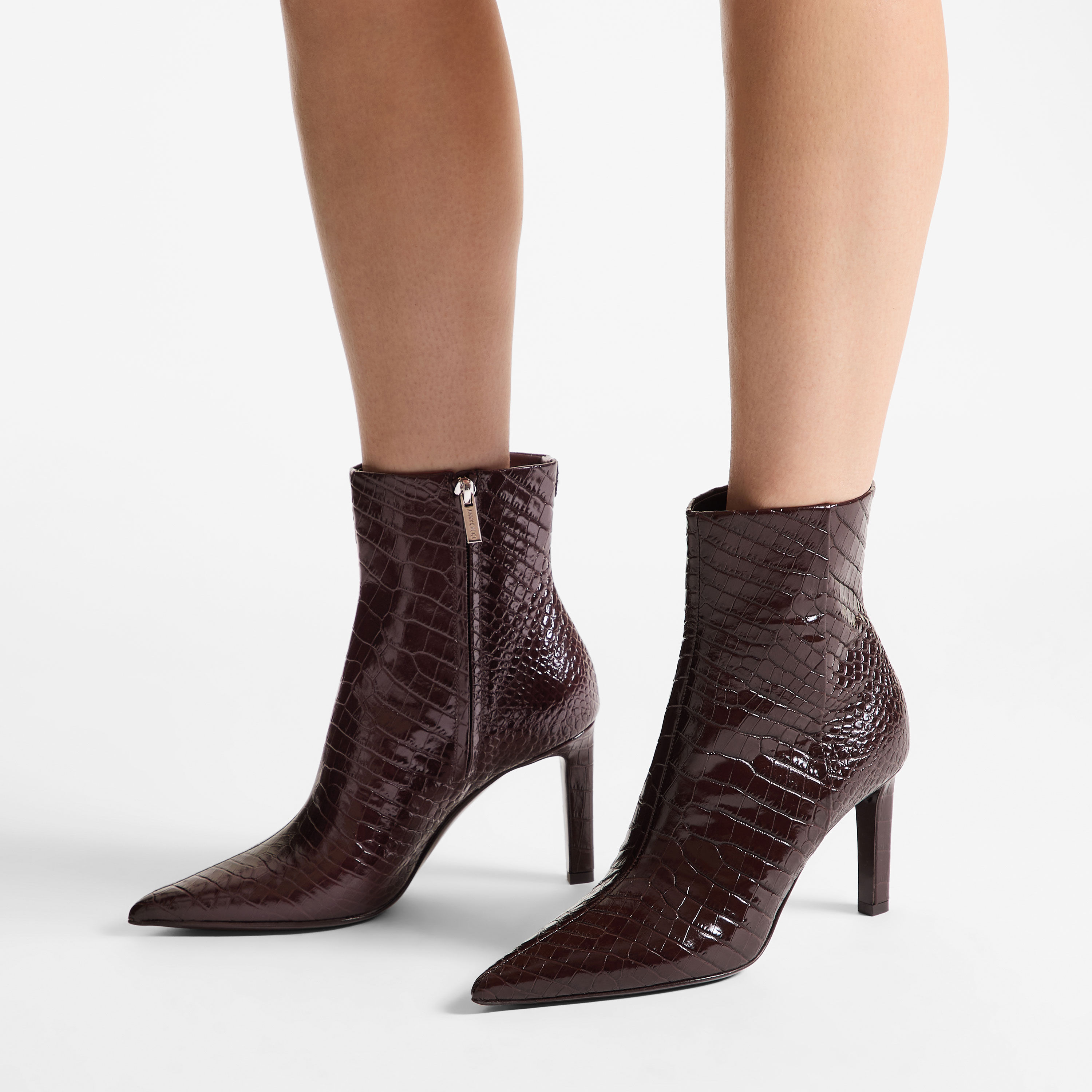 Frankie Ankle Boot 85 | Chocolate Croc Embossed Leather Ankle