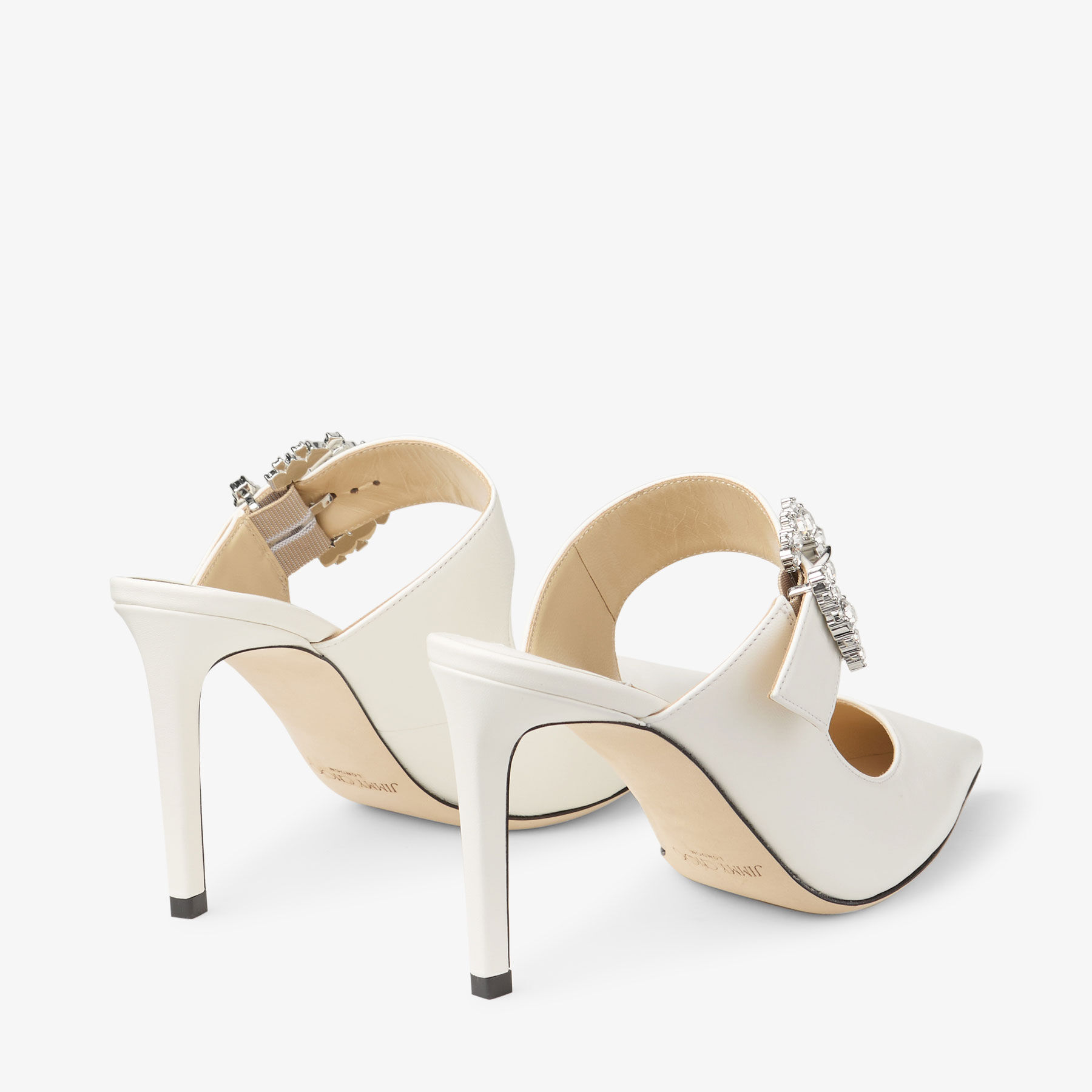【JIMMY CHOO】Cheri 85 - ONPA - Milk ★関税送料込み Cherisi 85 |Milk Nappa Leather Mules with Crystal Buckle