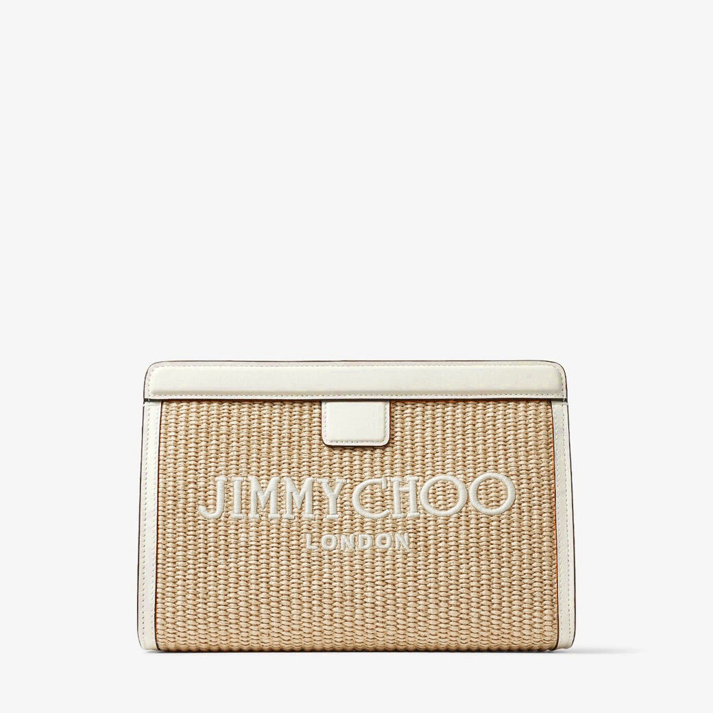 【JIMMY CHOO】Avenue London ポーチ Avenue Pouch | Paprika/Candy Pink Raffia Embroidered Pouch