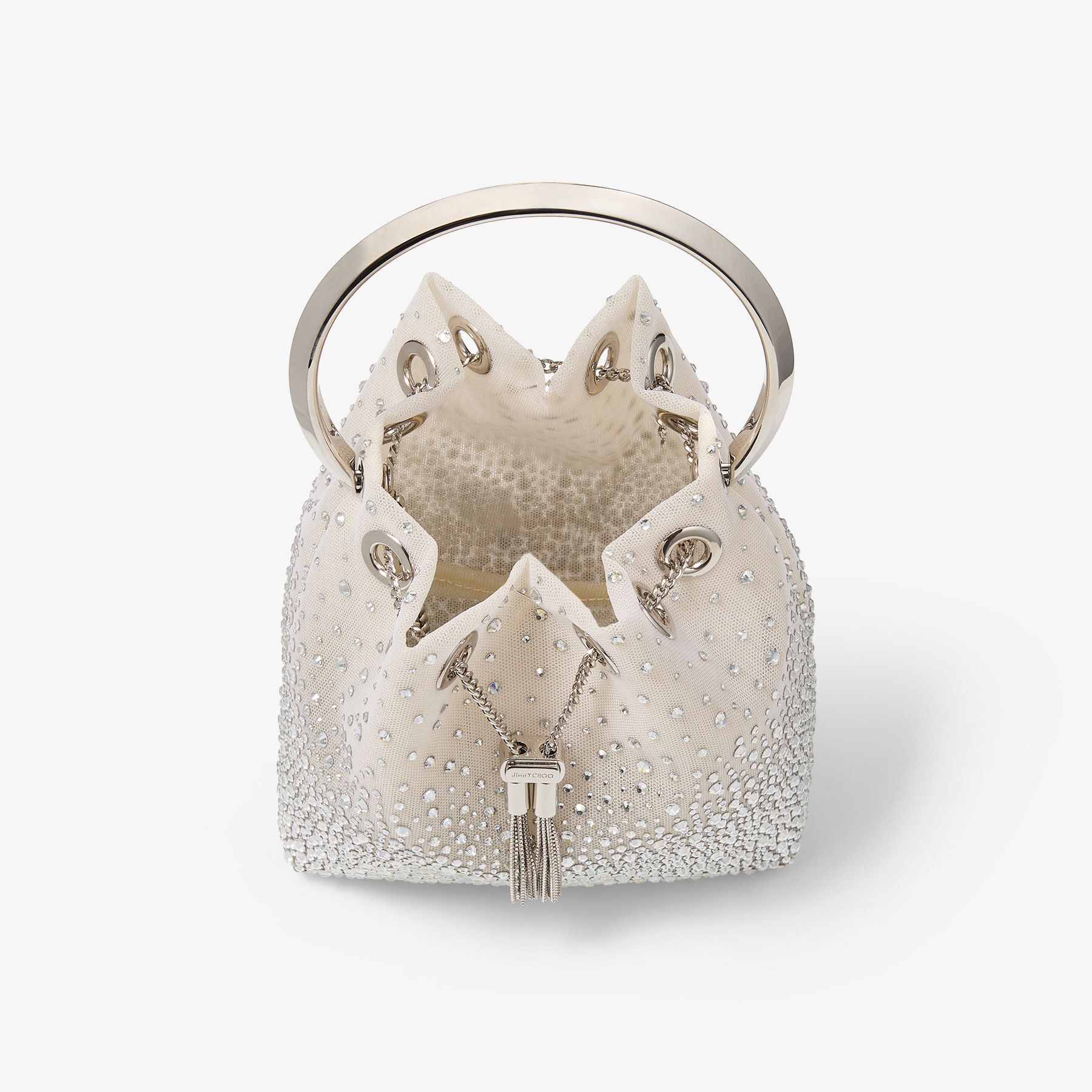 新品 Jimmy Choo Malbon シューバッグ　ホワイト　白 Bon Bon | White Crystal Mesh Handbag | New Collection | JIMMY CHOO