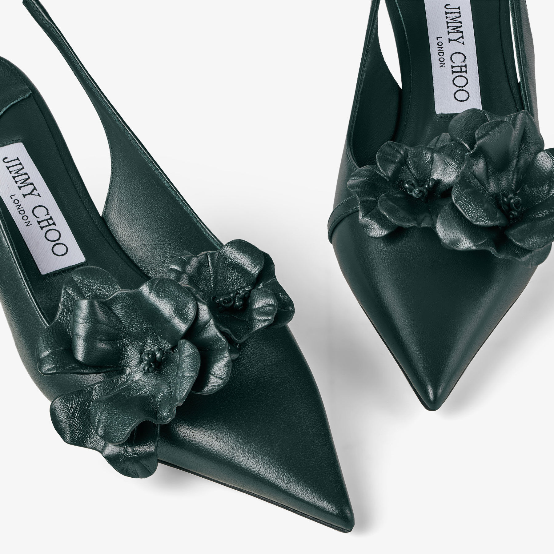 AMITA FLOWERS 45 Dark Green Nappa Leather Sling Back Pumps with